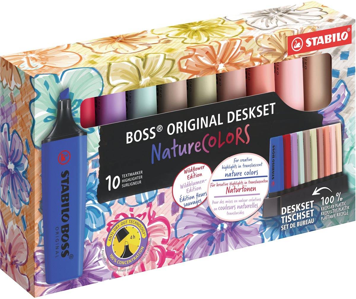 STABILO BOSS ORIGINAL NatureCOLORS Wildflower markeerstift, deskset van 10 stuks, assorti