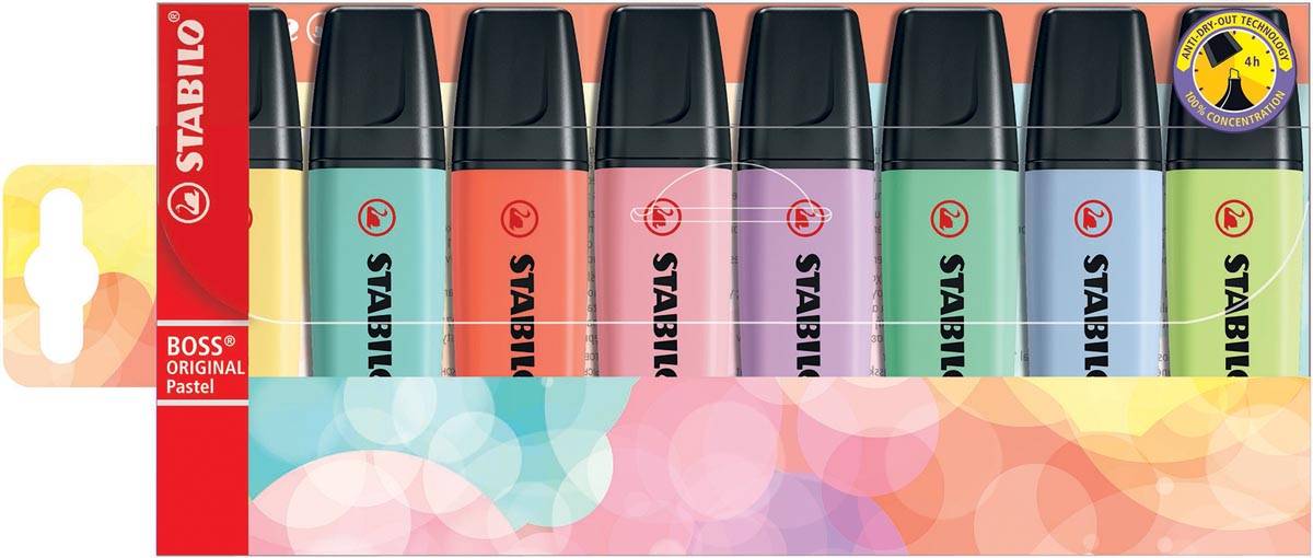 STABILO BOSS ORIGINAL Pastel markeerstift, etui van 8 stuks in geassorteerde kleuren