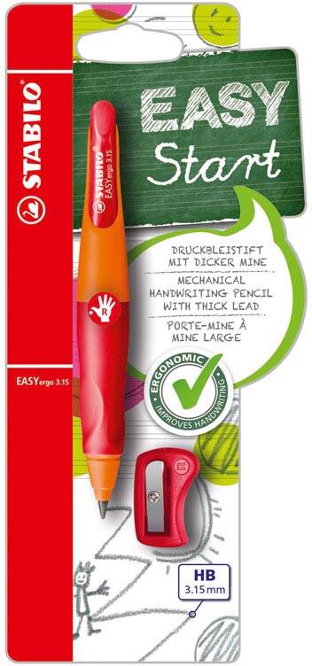 STABILO EASYergo vulpotlood, 1,4 mm, voor rechtshandigen, blister van 1 stuk, oranje en rood