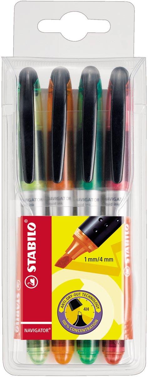 STABILO NAVIGATOR markeerstift, etui van 4 stuks in geassorteerde kleuren