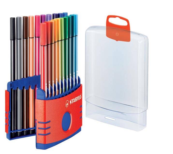 STABILO Pen 68 brush, ColorParade, rood-blauwe doos, 20 stuks in geassorteerde kleuren