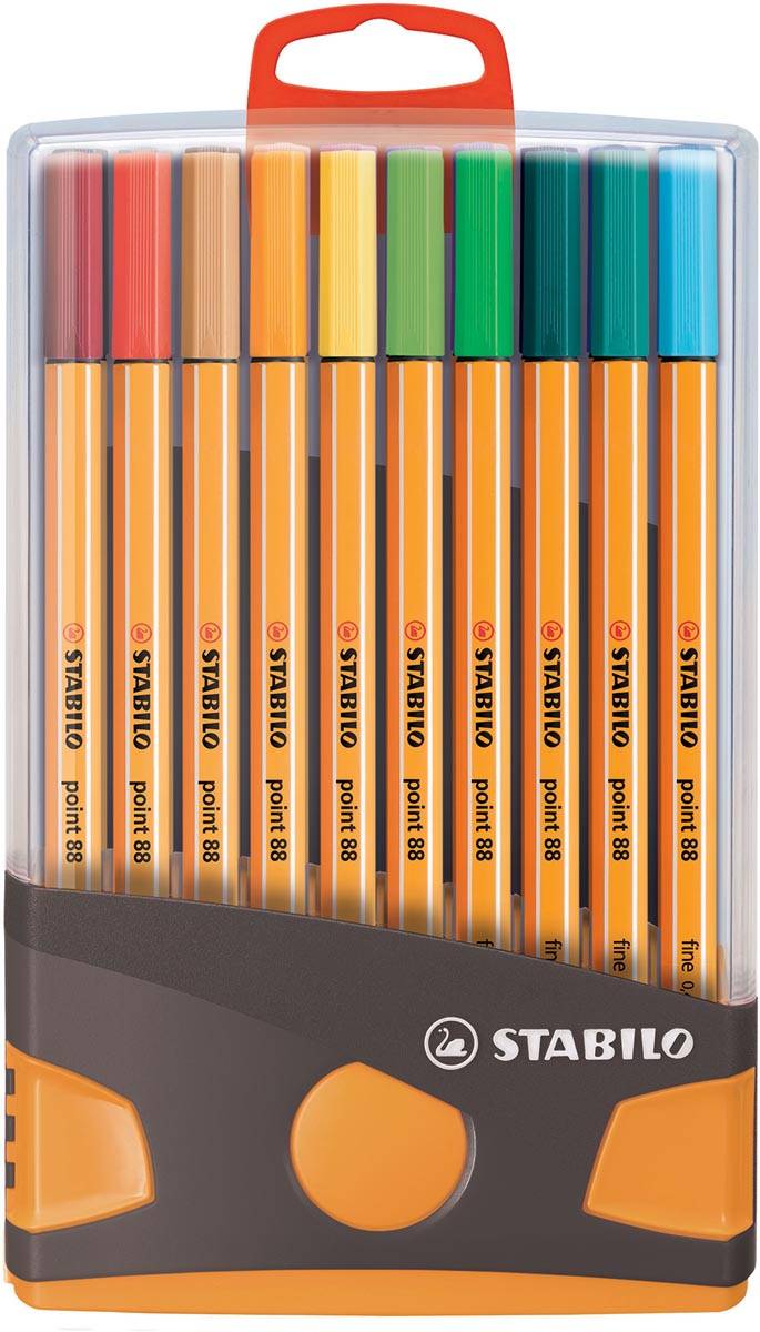 STABILO point 88 fineliner, ColorParade, grijs-oranje doos, 20 stuks in geassorteerde kleuren