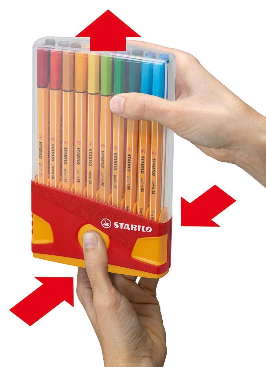 STABILO point 88 fineliner, Colorparade, rood-oranje doos, 20 stuks in geassorteerde kleuren