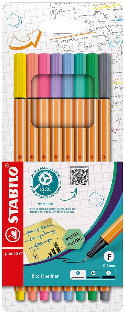 STABILO point 88 fineliner, pastel, etui van 8 stuks