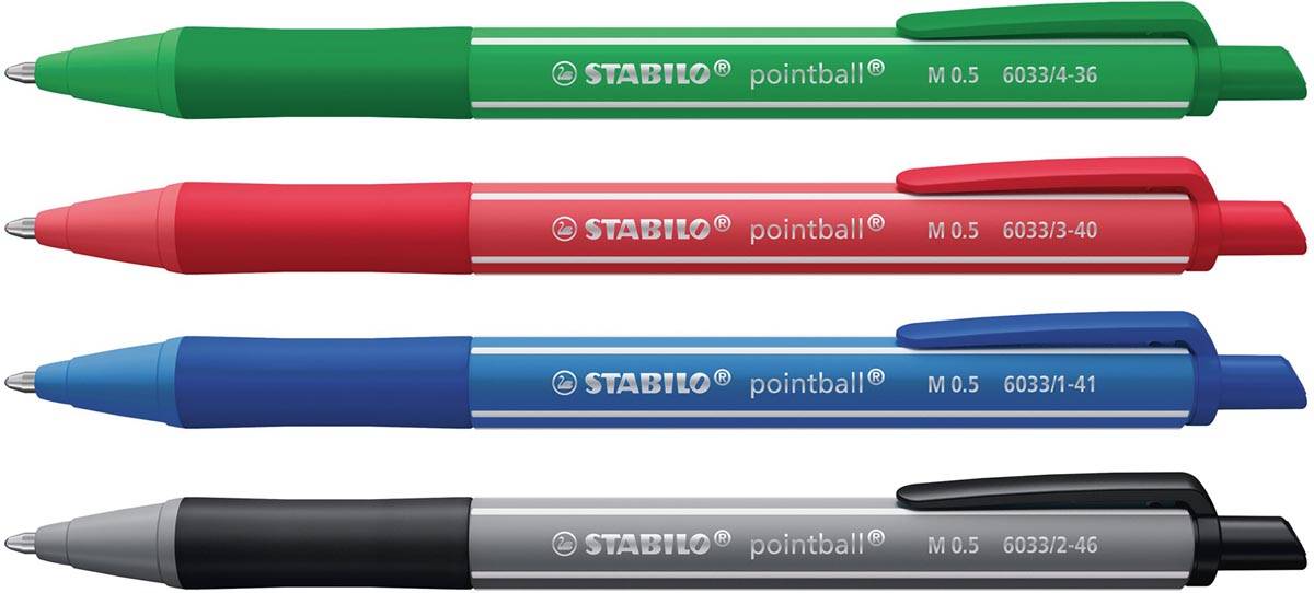 STABILO Pointball colorful balpen, medium punt, etui van 4 stuks, assorti