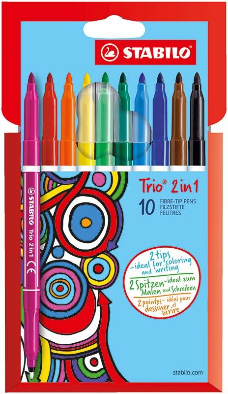 STABILO Trio 2-in-1 viltstift, etui van 10 stuks in geassorteerde kleuren