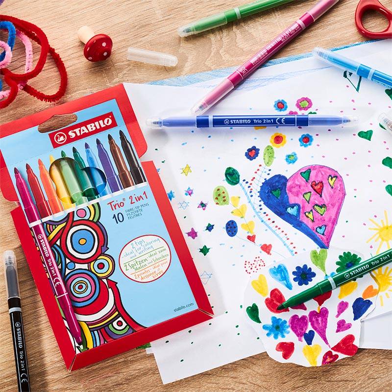 STABILO Trio 2-in-1 viltstift, etui van 10 stuks in geassorteerde kleuren