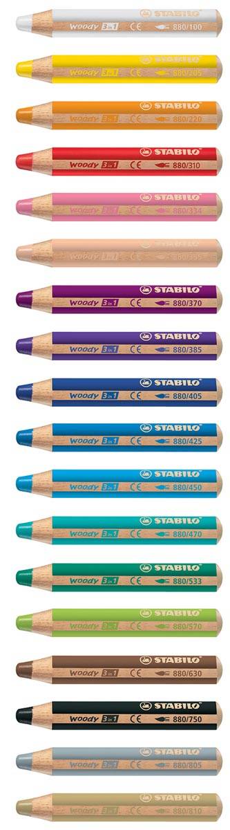 STABILO woody 3in1 kleurpotlood, etui van 10 stuks in geassorteerde kleuren
