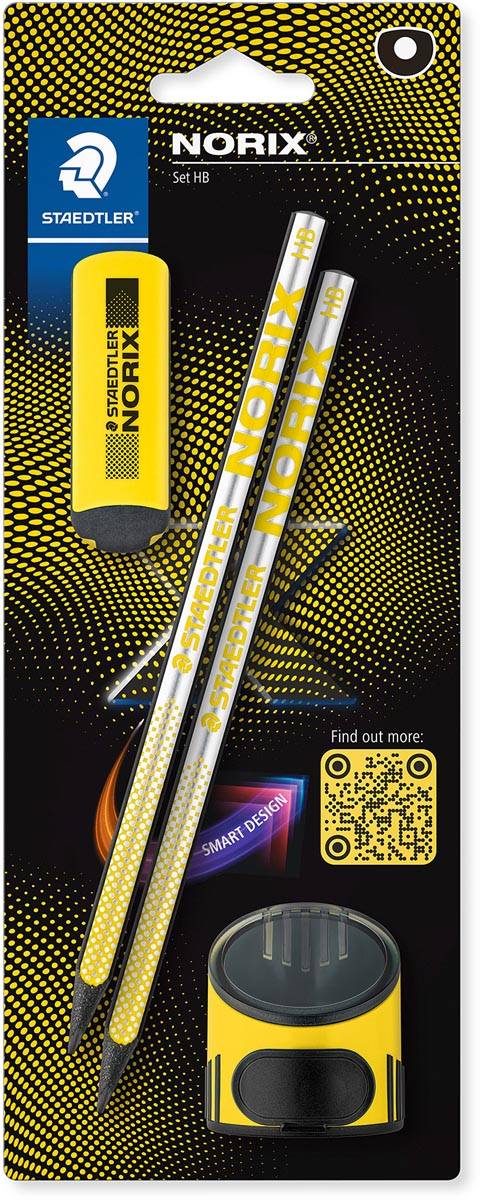 Staedtler grafietpotlood Norix, met slijper en gom, geel, blister van 2 stuks