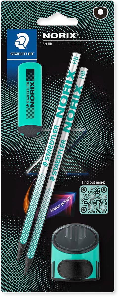 Staedtler grafietpotlood Norix, met slijper en gom, groen, blister van 2 stuks