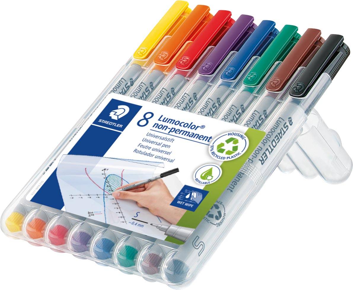 Staedtler Lumocolor 311, OHP-marker, non permanent, 0,8 mm, box van 8 stuks in geassorteerde kleuren
