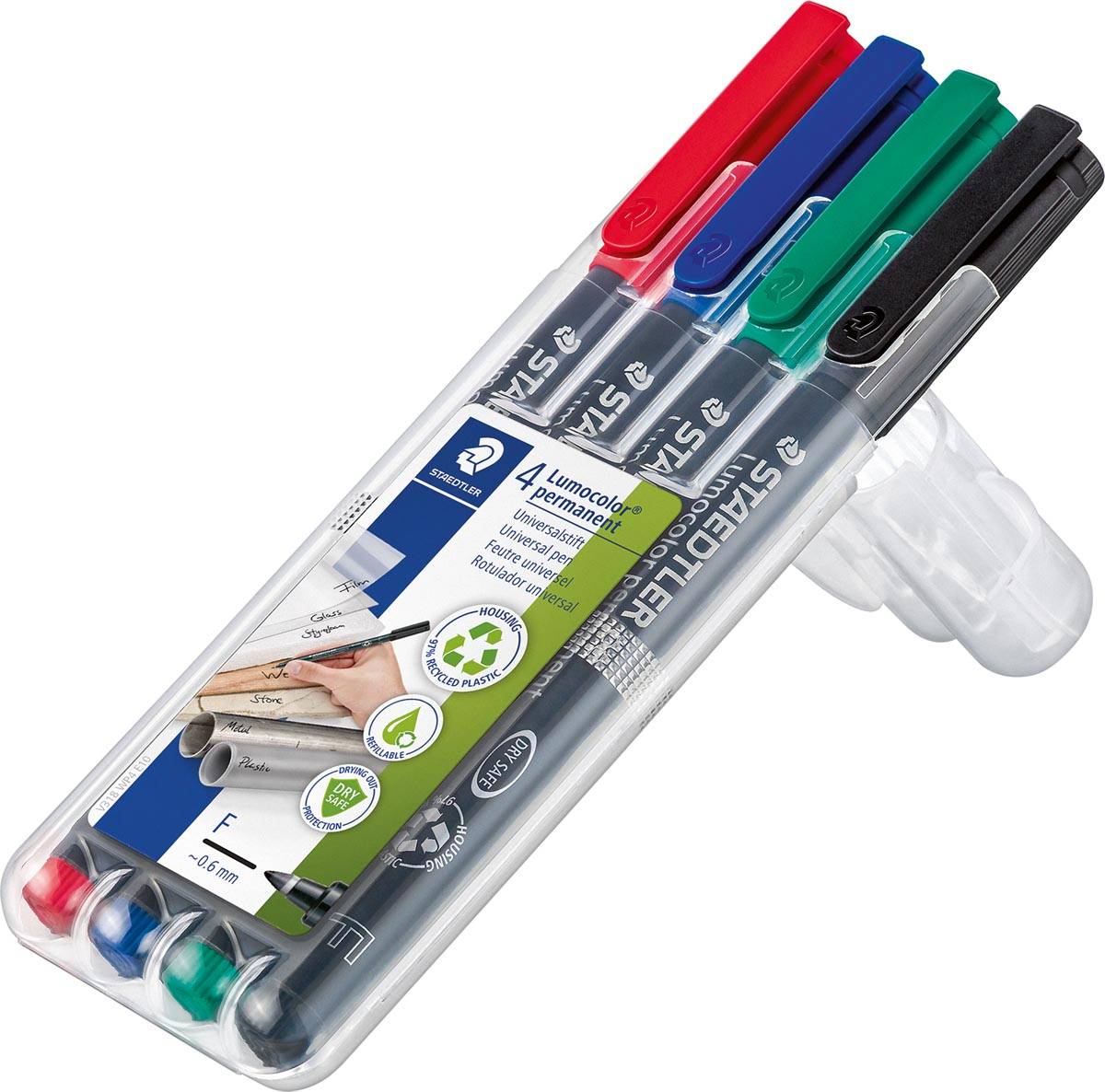 Staedtler Lumocolor 318, OHP-marker, permanent, 0,6 mm, box van 4 stuks in geassorteerde kleuren