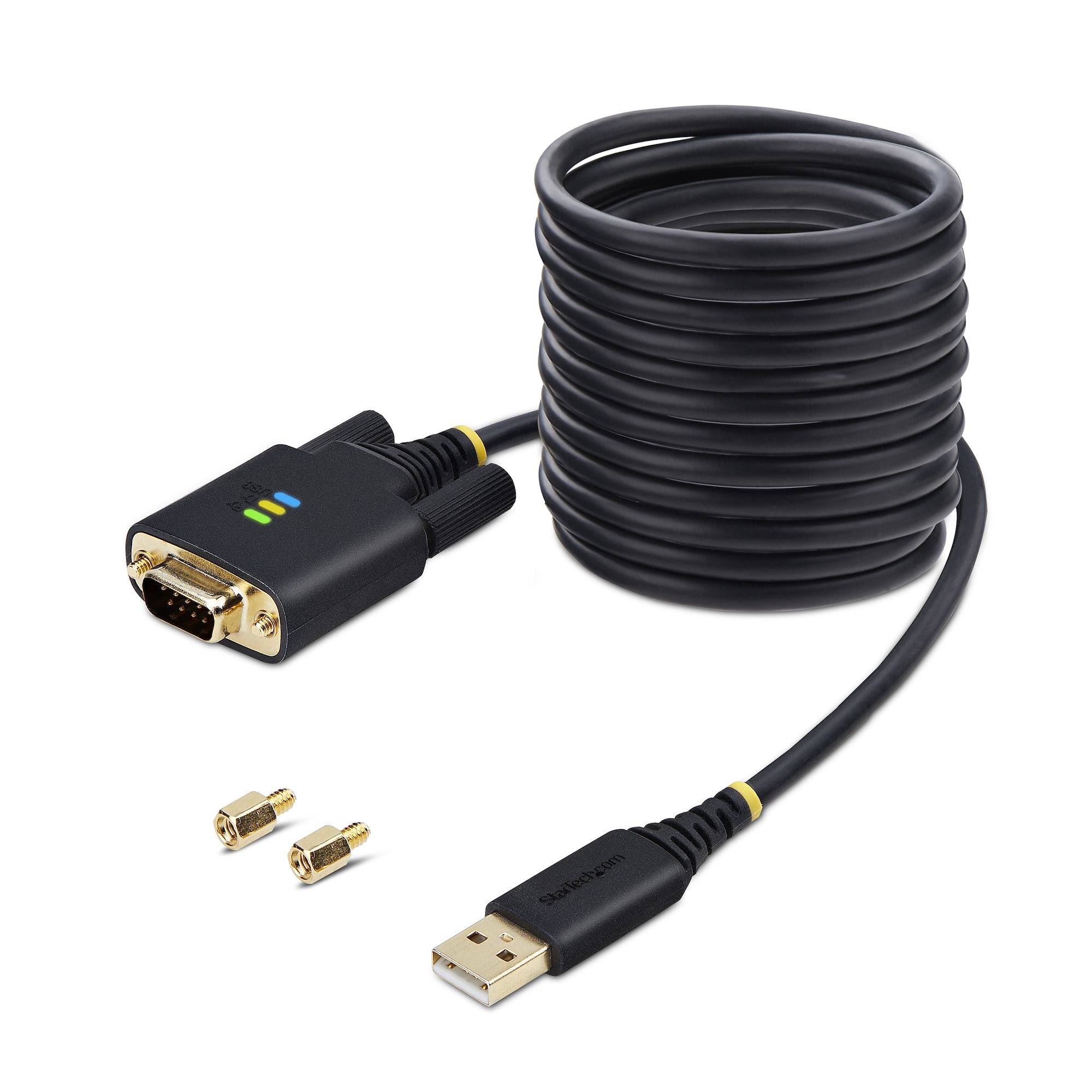 StarTech.com 3m USB naar Seriëel Adapter Kabel, COM Retention, Verwisselbare DB9 Schroeven/Moeren, USB-A naar RS232 DB9 Converter, FTDI IC, ESD Bescherming, Windows/macOS/Linux