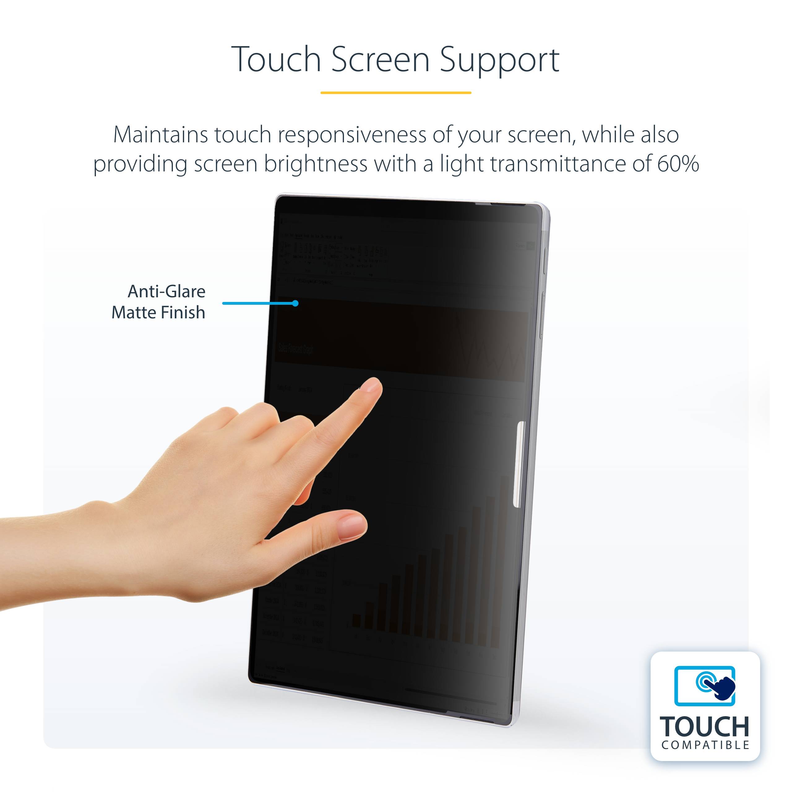 StarTech.com 4-Way 13-inch Surface Pro 8/9/X Laptop Privacy Filter, Portrait/Landscape Modes, Touch-Enabled, Anti-Glans Security Filter, +/- 30 Graden Kijkhoek, 51% Blauw Licht Vermindering