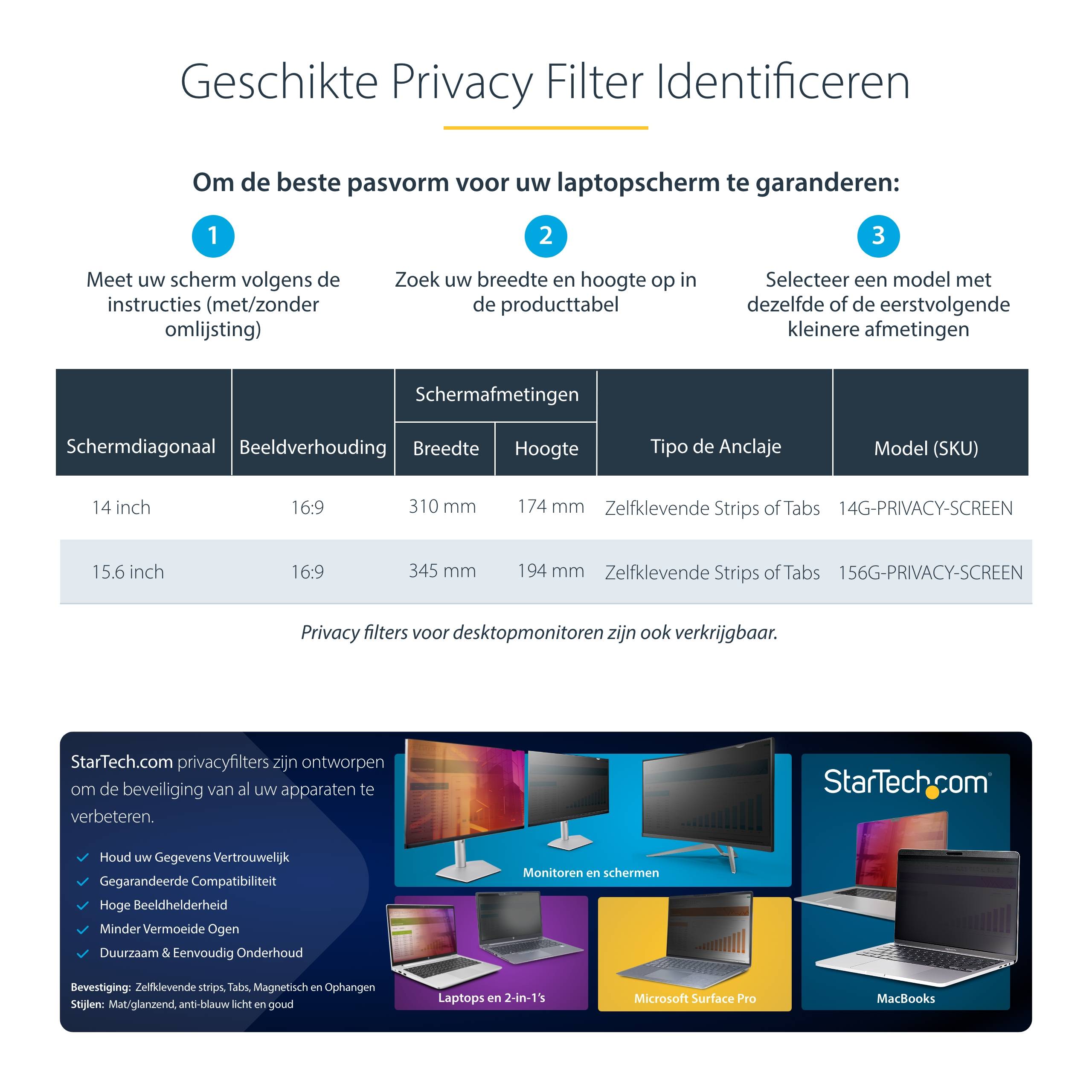 StarTech.com 156G-PRIVACY-SCREEN schermfilter 39,6 cm (15.6") Laptop Randloze privacyfilter voor schermen