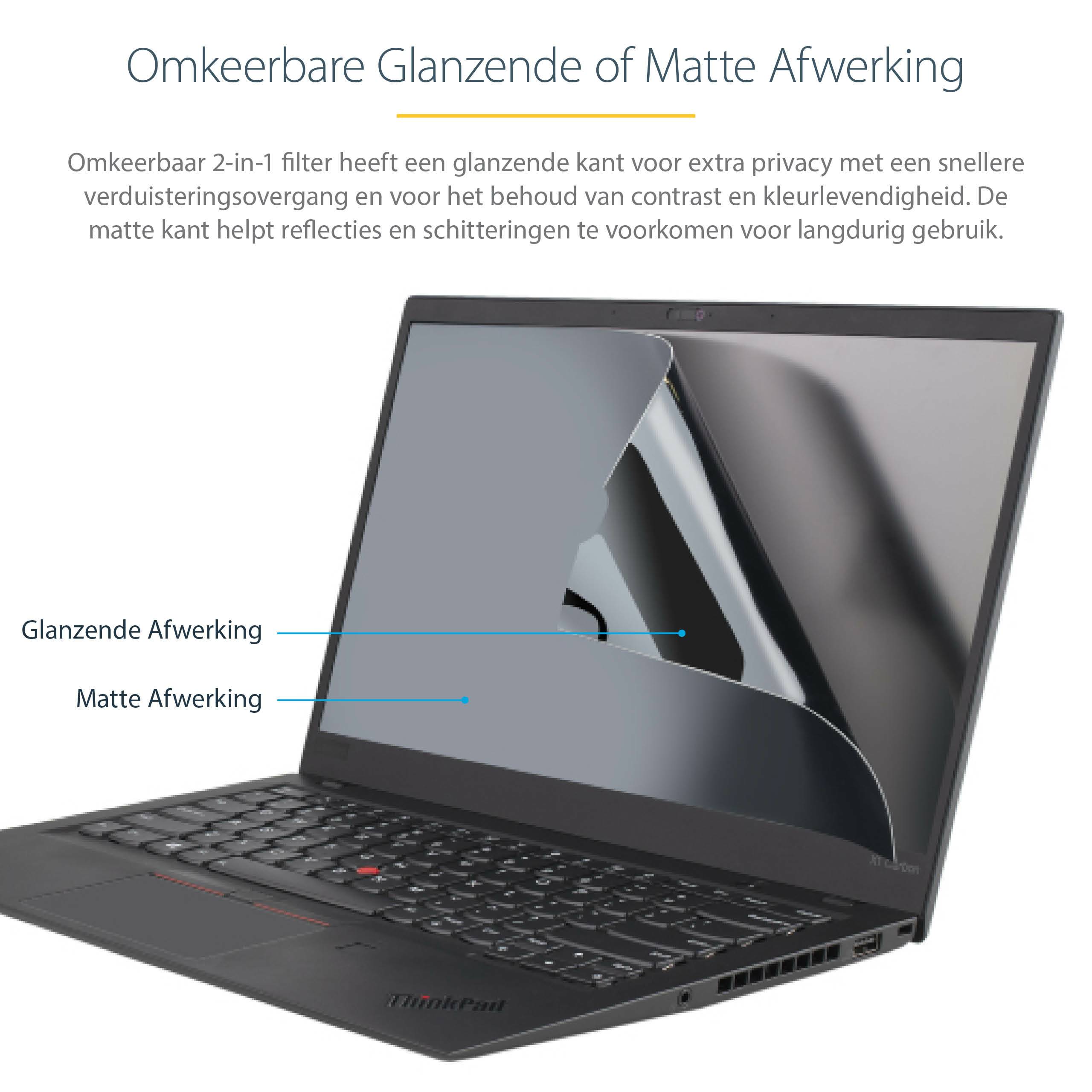 StarTech.com 15.6-inch 16:9 Laptop Privacy Filter, Anti-Glans Privacyscherm met 51% Blauw Licht Reductie, Notebook Screen Protector met +/- 30 Grad. Kijkhoek, Mat/Glanzend