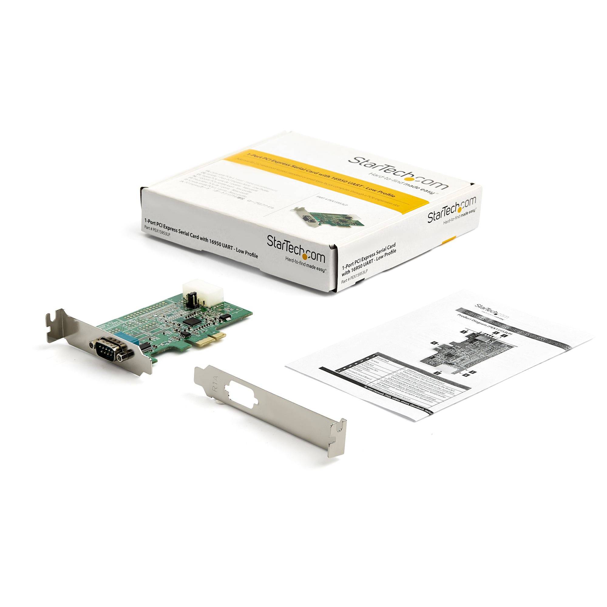 StarTech.com 1-port PCI Express RS232 Serial Adapter Kaart, PCIe RS232 Serial Host Controller Kaart, PCIe naar Serieel DB9, 16950 UART, Low Profile Uitbreidingskaart, Windows & Linux
