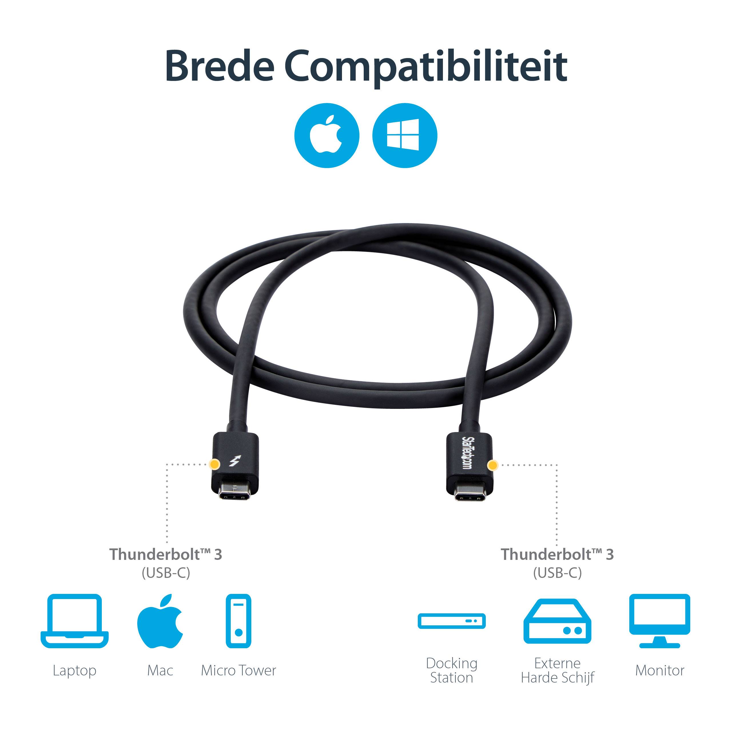 StarTech.com 1m Thunderbolt 3 Kabel, 20Gbps, 100W PD, 4K, Thunderbolt Gecertificeerd, Thunderbolt 4/USB 3.2/DisplayPort Compatibel, Zwart