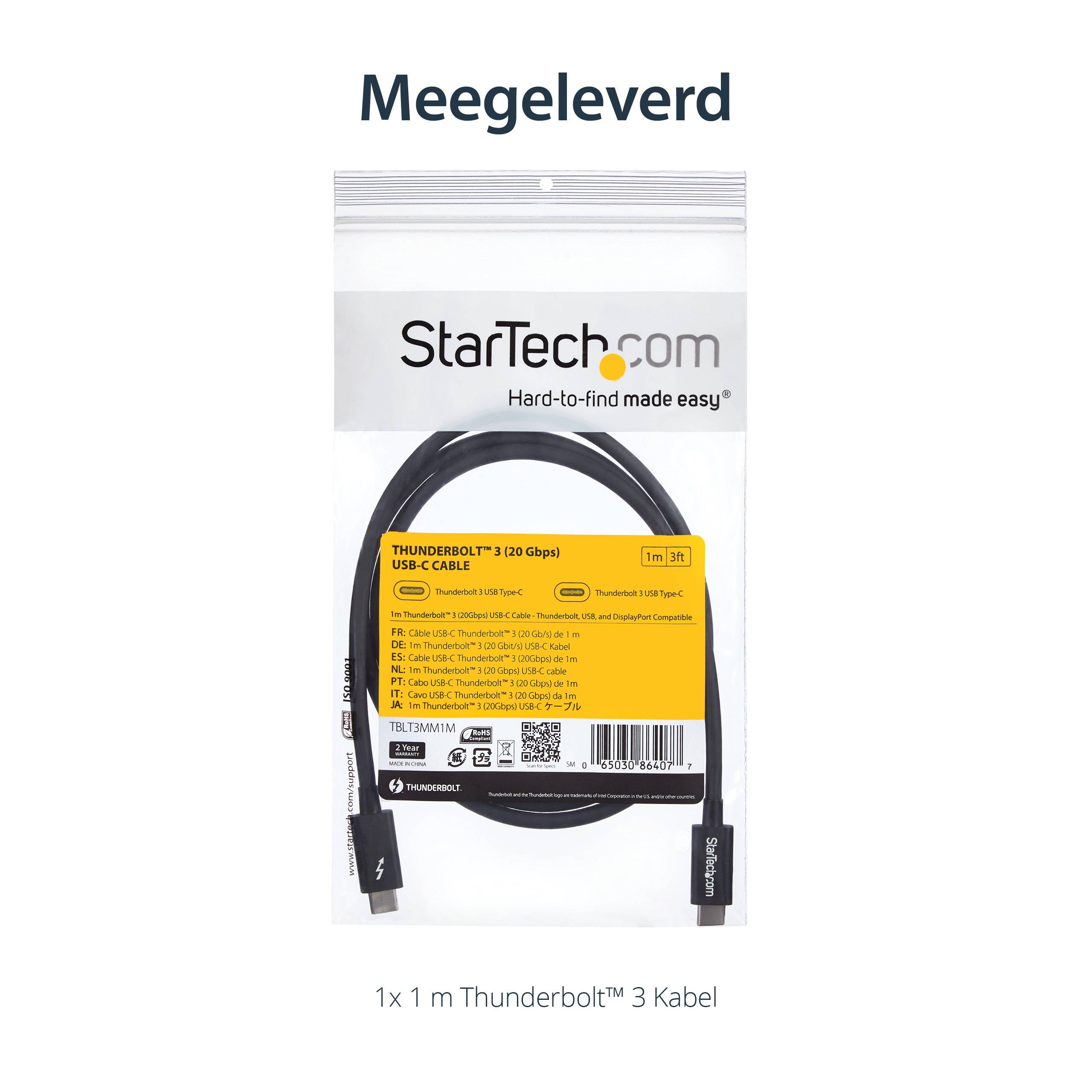 StarTech.com 1m Thunderbolt 3 Kabel, 20Gbps, 100W PD, 4K, Thunderbolt Gecertificeerd, Thunderbolt 4/USB 3.2/DisplayPort Compatibel, Zwart