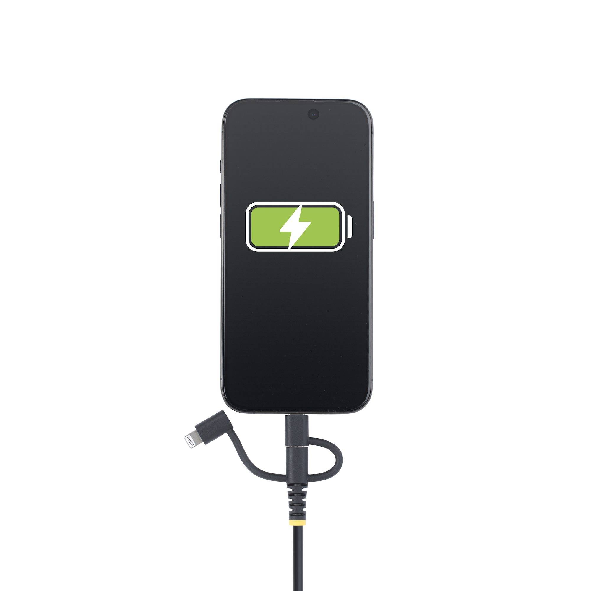 StarTech.com 1m Robuuste USB Multi Oplaadkabel, USB naar Lightning/Micro-USB/Type-C, Apple MFi Gecertificeerd, Aramide Mantel, Universele 3-in-1 USB Laadkabel voor iPhone/iPad/Android