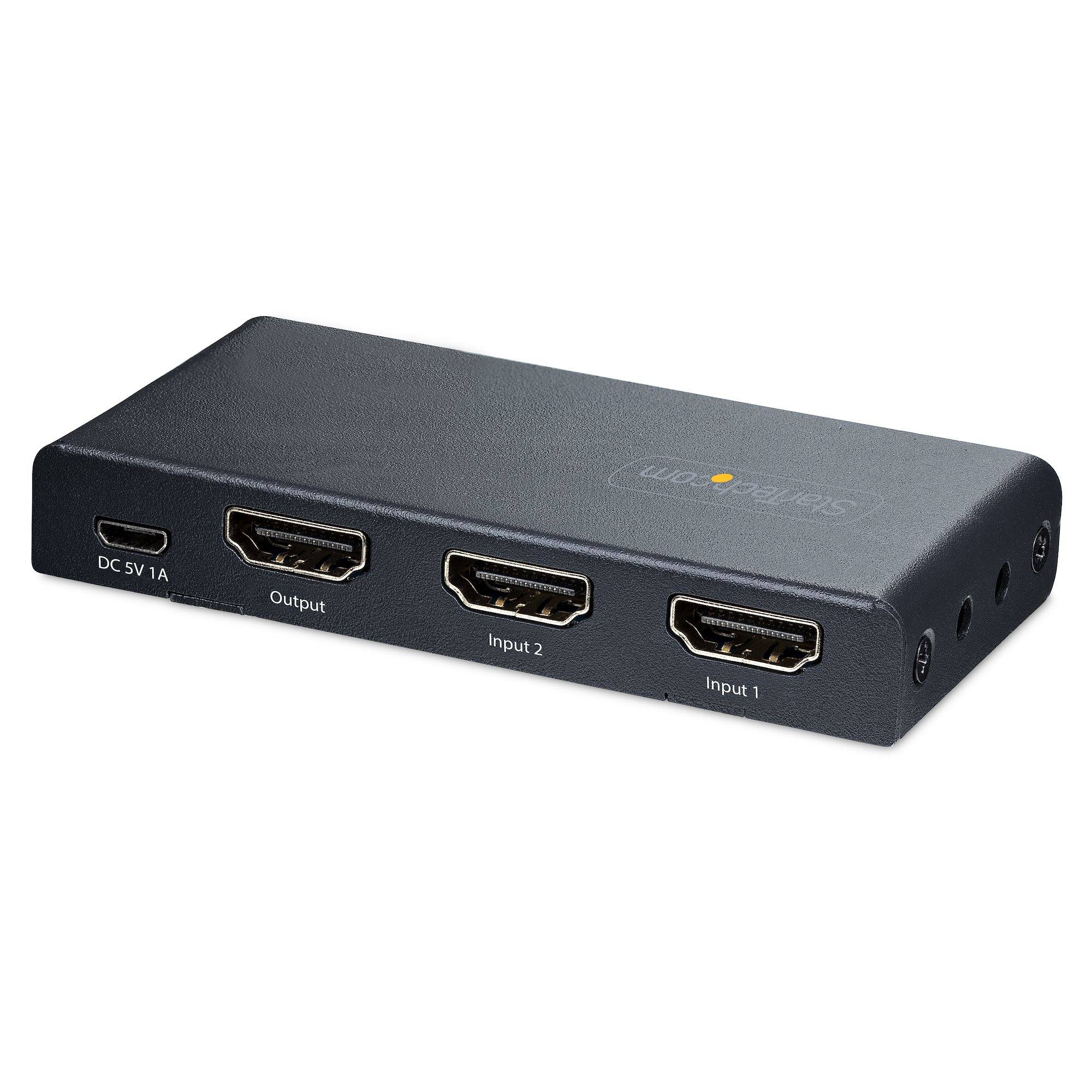 StarTech.com 2-Port 8K HDMI Switch, HDMI 2.1 Switcher 4K 120Hz HDR10+, 8K 60Hz UHD, HDMI Videoschakelaar 2 In 1 Out, Automatisch of Handmatig Schakelen, Inc. Power Adapter en Afstandsbediening
