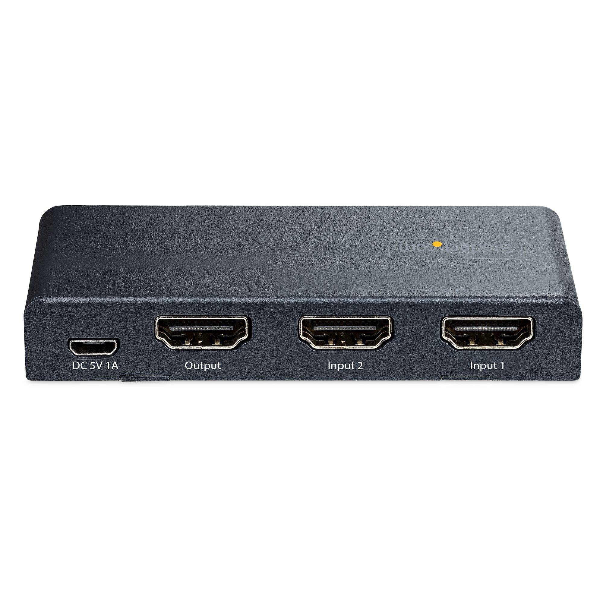 StarTech.com 2-Port 8K HDMI Switch, HDMI 2.1 Switcher 4K 120Hz HDR10+, 8K 60Hz UHD, HDMI Videoschakelaar 2 In 1 Out, Automatisch of Handmatig Schakelen, Inc. Power Adapter en Afstandsbediening