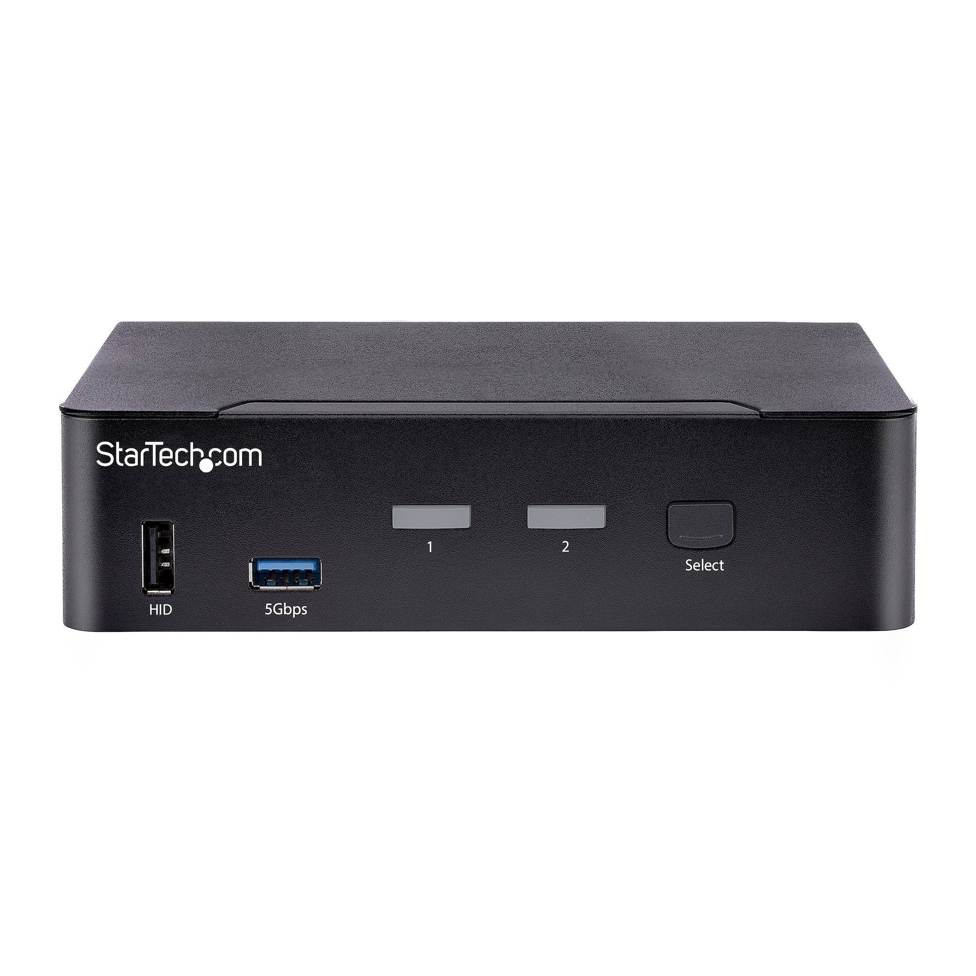 StarTech.com 2 Port USB C KVM Switch, DisplayPort KVM met 4K 60Hz UHD HDR Video, 3.5mm Audio, 4x USB HID en 2x USB A 3.2 Gen 1 5Gbps Hub, High-speed USB 3.0 Hub, Hot Key Schakeling, Thunderbolt 3/4 Compatibel