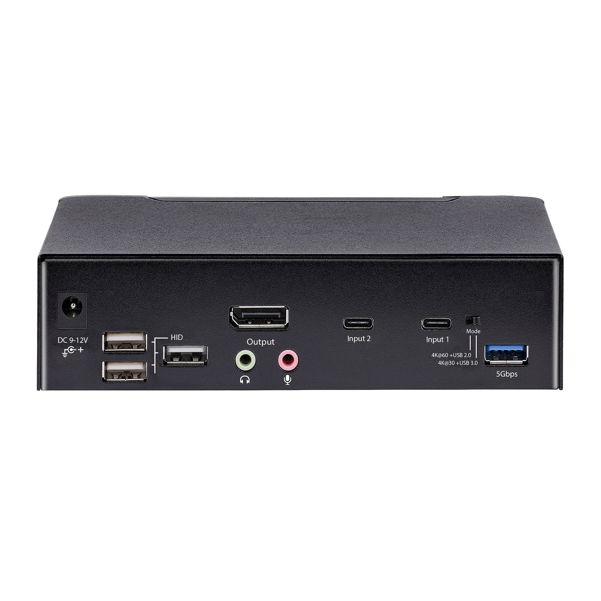StarTech.com 2 Port USB C KVM Switch, DisplayPort KVM met 4K 60Hz UHD HDR Video, 3.5mm Audio, 4x USB HID en 2x USB A 3.2 Gen 1 5Gbps Hub, High-speed USB 3.0 Hub, Hot Key Schakeling, Thunderbolt 3/4 Compatibel