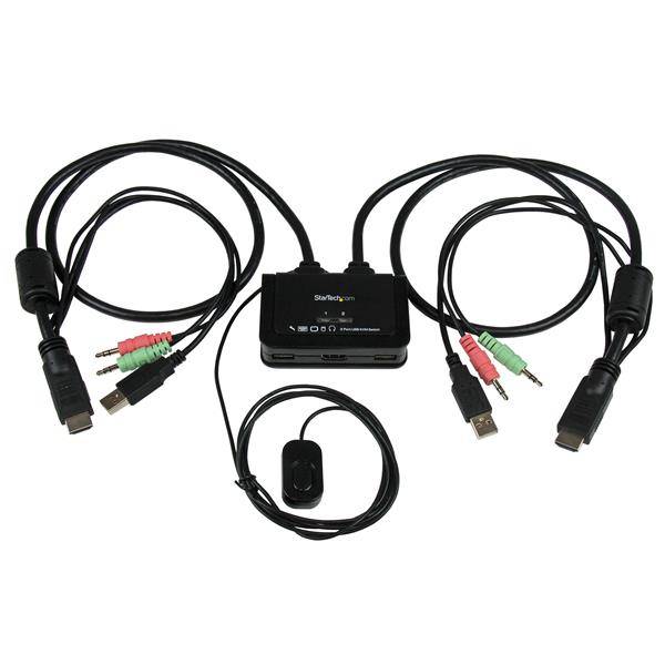 StarTech.com 2-poorts USB HDMI-kabel KVM-switch met audio en remote switch met USB-voeding