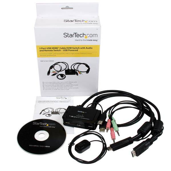 StarTech.com 2-poorts USB HDMI-kabel KVM-switch met audio en remote switch met USB-voeding
