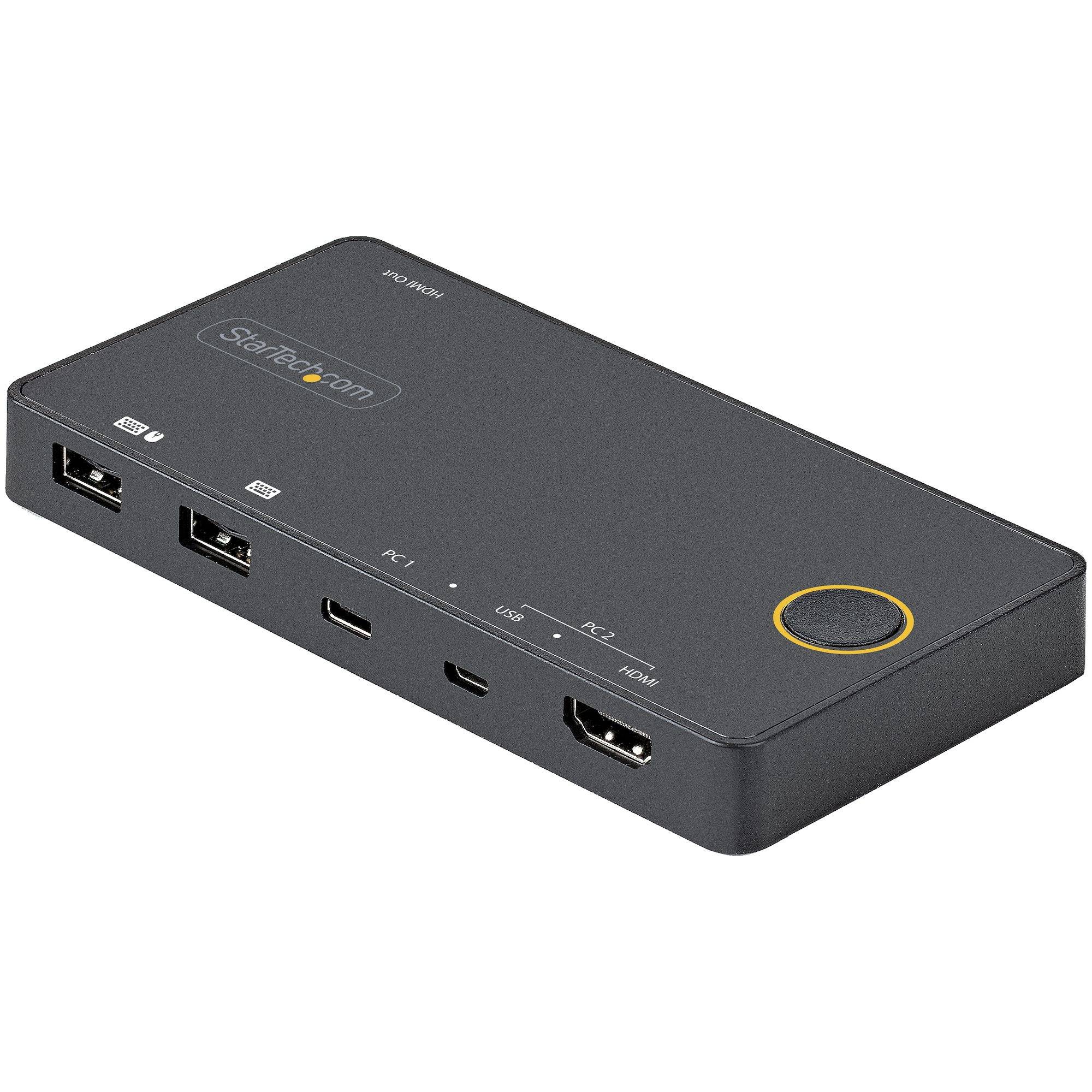 StarTech.com 2 Port Hybride USB-A + HDMI & USB-C KVM Switch - Enkele 4K 60Hz HDMI 2.0 Monitor - Compacte Desktop en/of Laptop HDMI KVM Switch - USB Bus Powered - Thunderbolt 3 Compatibel