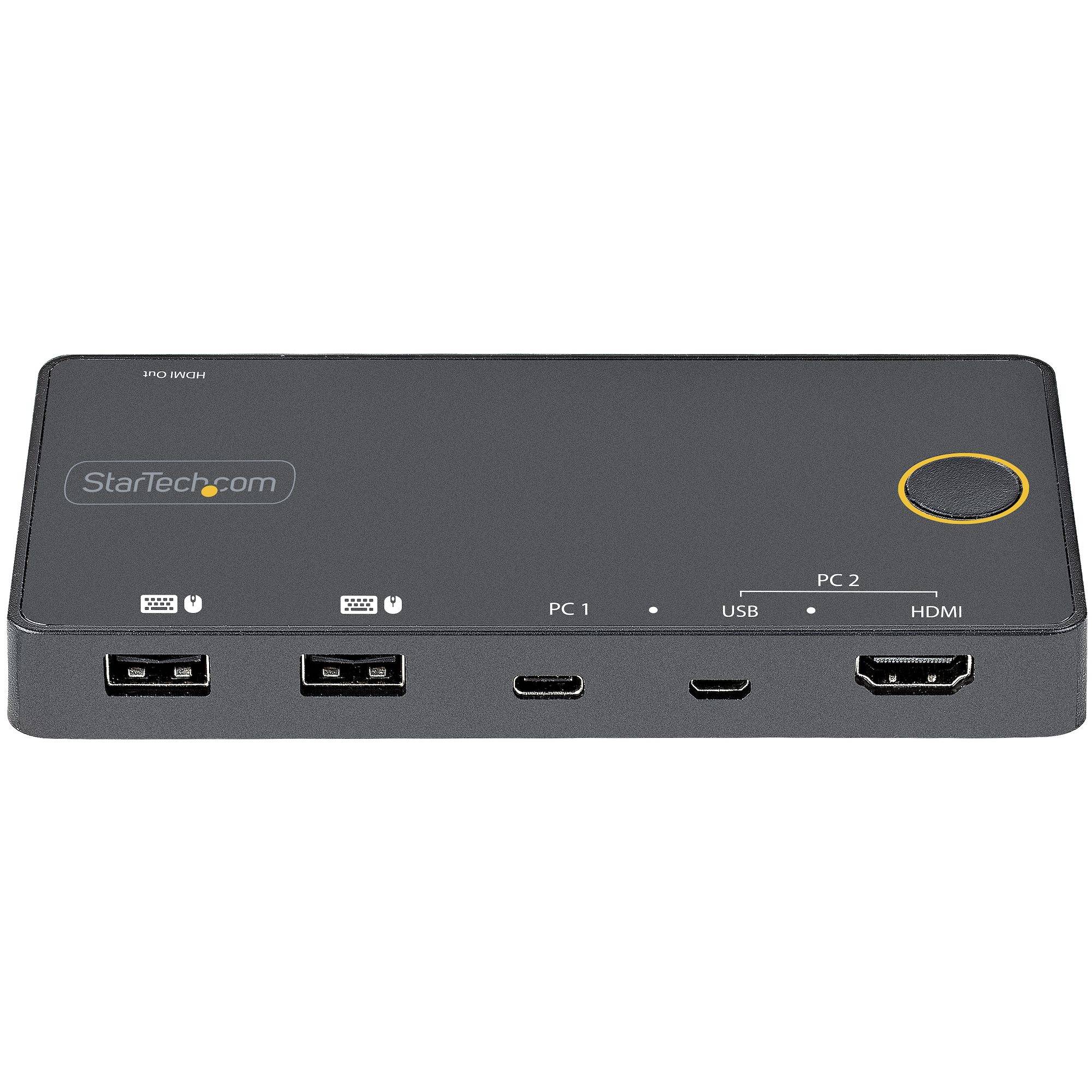 StarTech.com 2 Port Hybride USB-A + HDMI & USB-C KVM Switch - Enkele 4K 60Hz HDMI 2.0 Monitor - Compacte Desktop en/of Laptop HDMI KVM Switch - USB Bus Powered - Thunderbolt 3 Compatibel