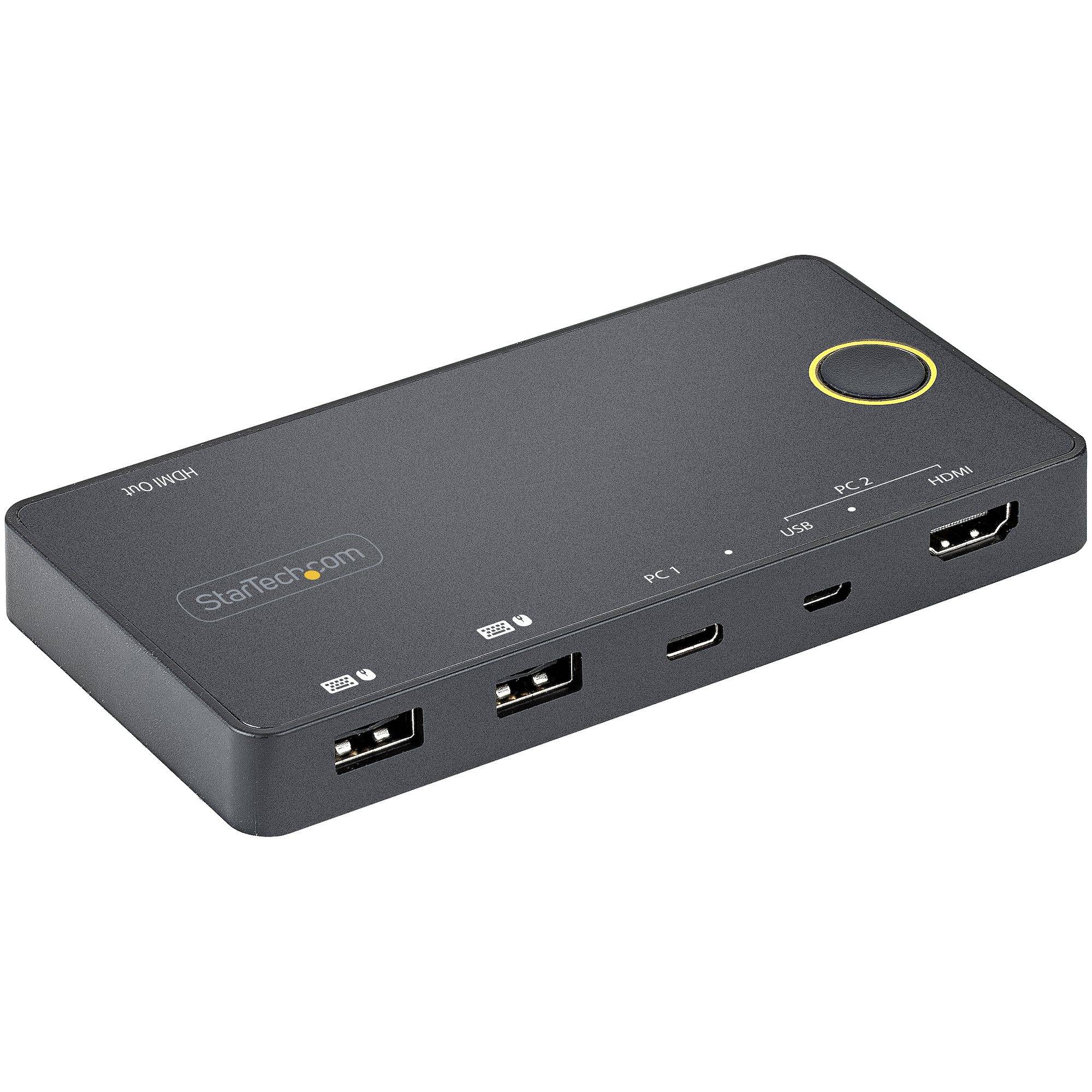 StarTech.com 2 Port Hybride USB-A + HDMI & USB-C KVM Switch - Enkele 4K 60Hz HDMI 2.0 Monitor - Compacte Desktop en/of Laptop HDMI KVM Switch - USB Bus Powered - Thunderbolt 3 Compatibel