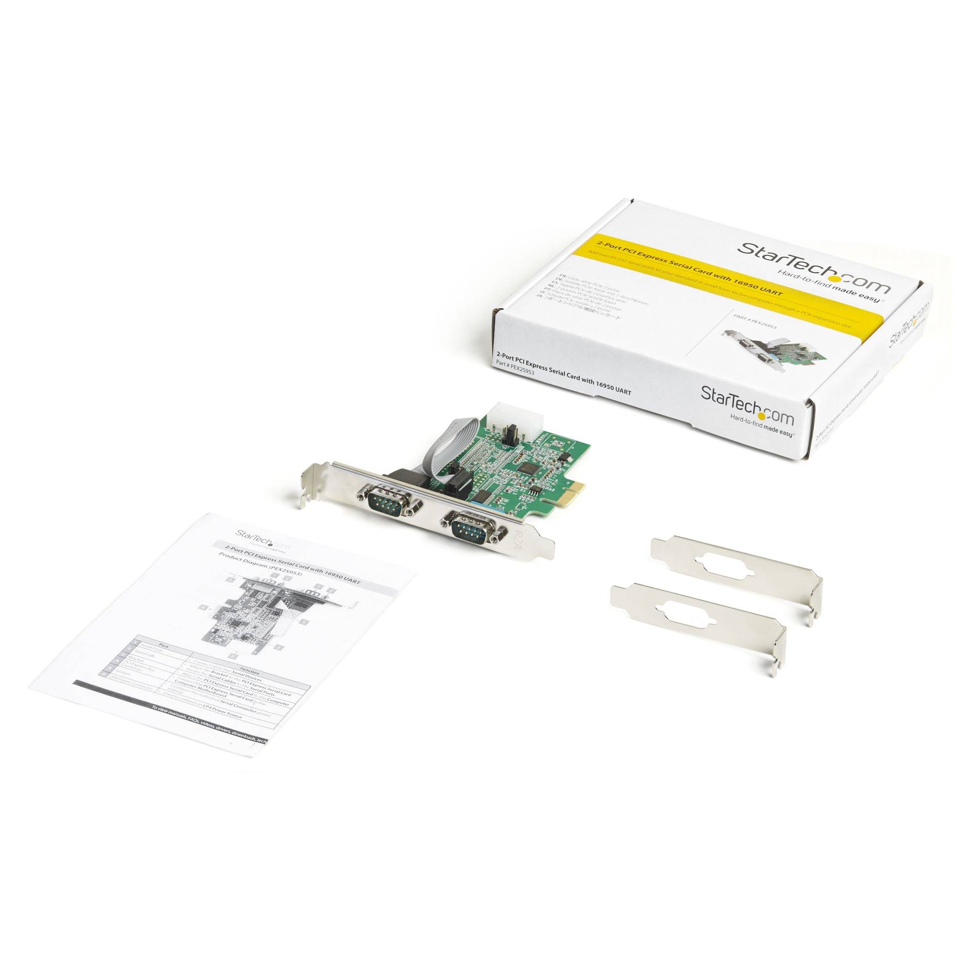 StarTech.com 2-port PCI Express RS232 Serial Adapter Kaart, PCIe RS232 Seriële Host Controller Kaart, PCIe naar Dual Serial DB9 Kaart, 16950 UART, Uitbreidingskaart, Windows & Linux