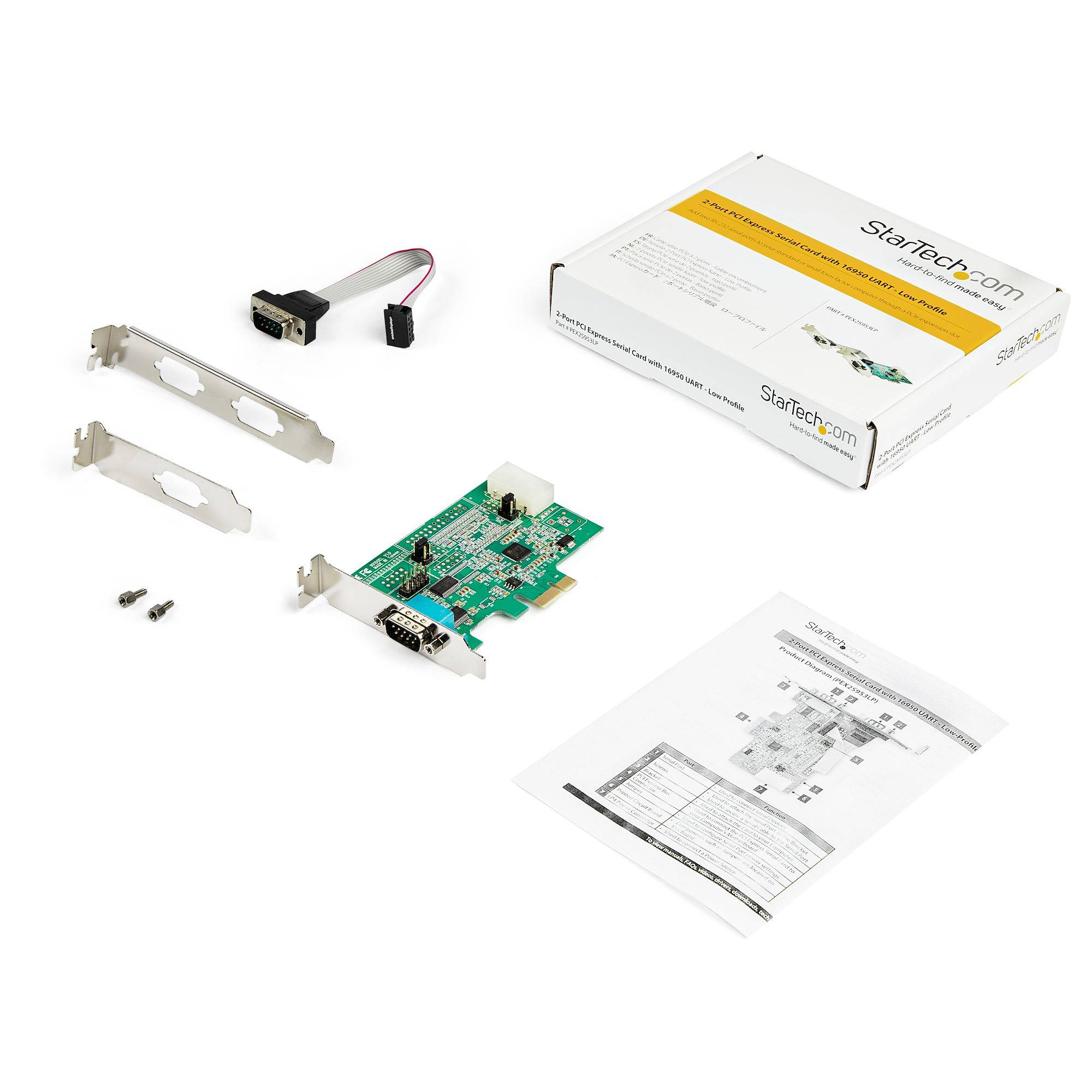 StarTech.com 2 Port PCI Express RS232 Seriële Kaart, PCIe RS232 Serial Host Controller Kaart, PCIe naar Serial DB9 Adapter Kaart, 16950 UART, Low Profile Uitbreidingskaart, Windows & Linux