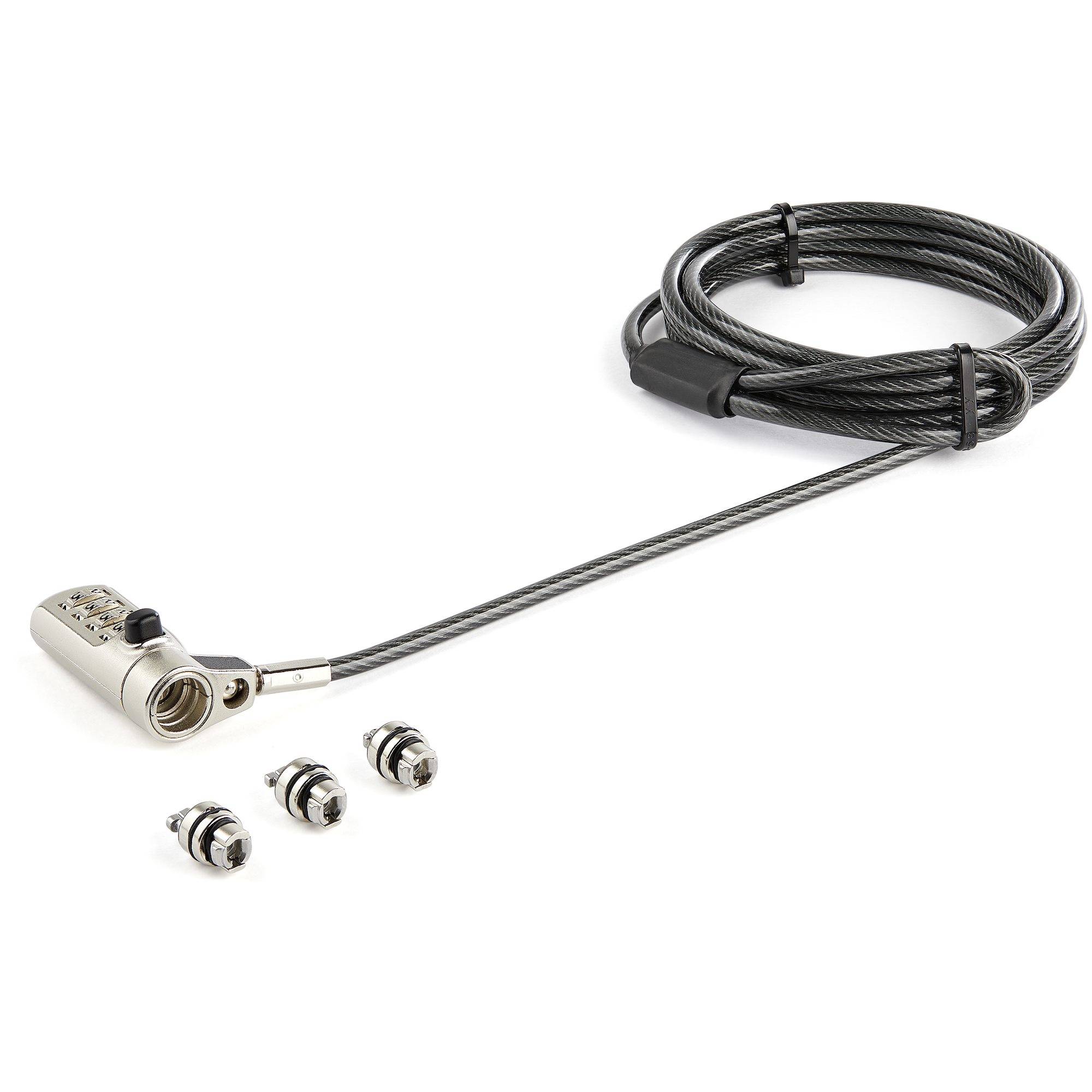 StarTech.com 2m Universeel Laptop Kabelslot met 4-cijfer Combinatieslot 3-in-1 Security Lock voor apparaten met K-Slot, Nano K-Slot of Noble Wedge Slot Anti-Diefstal Stalen Kabel