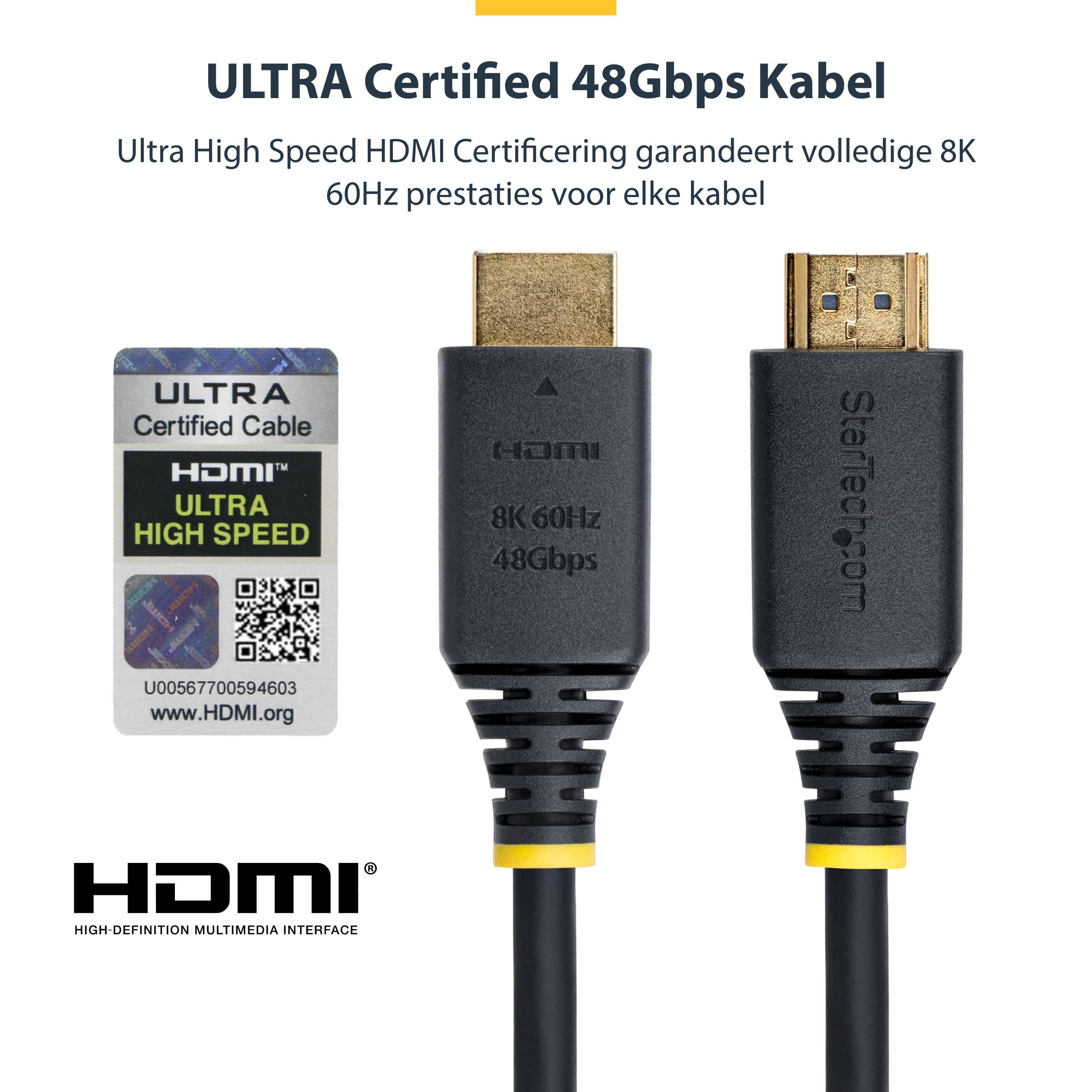 StarTech.com 2m Gecertificeerde Ultra High Speed HDMI Kabel, 8K 60Hz/4K 120Hz, HDMI 2.1 Kabel met HDR10+ / eARC, 48Gbps, 8K HDMI Kabel voor Monitor/TV/Scherm