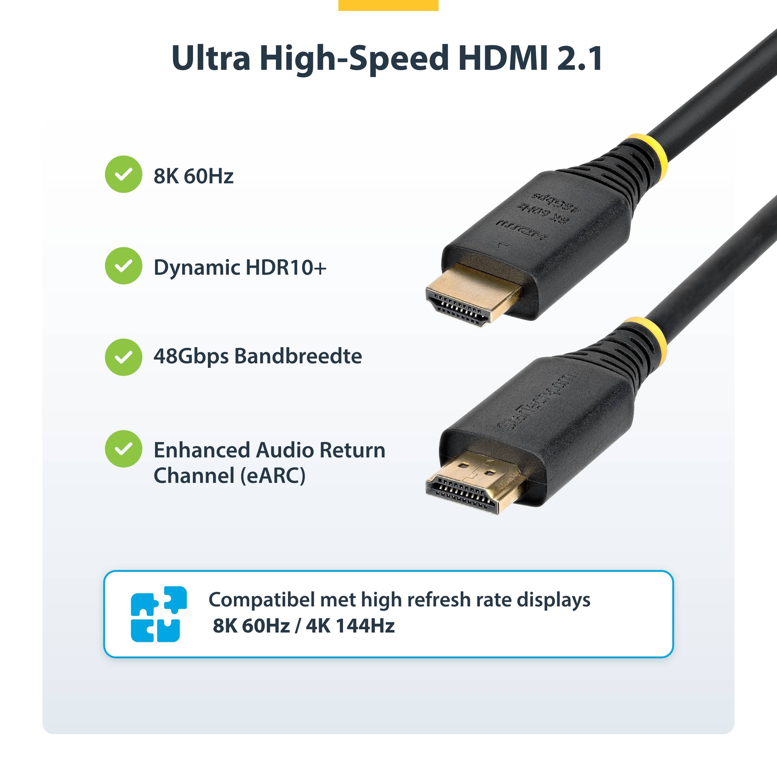 StarTech.com 2m Gecertificeerde Ultra High Speed HDMI Kabel, 8K 60Hz/4K 120Hz, HDMI 2.1 Kabel met HDR10+ / eARC, 48Gbps, 8K HDMI Kabel voor Monitor/TV/Scherm