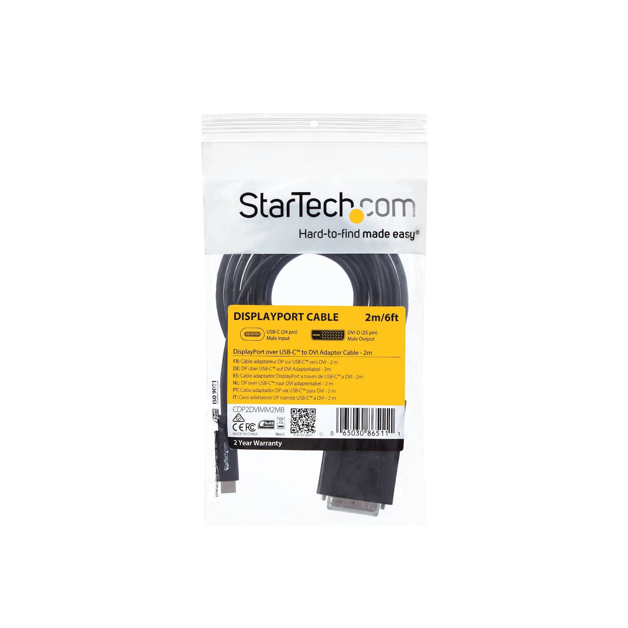 StarTech.com USB-C naar DVI adapter kabel 2 m 1920x1200 zwart