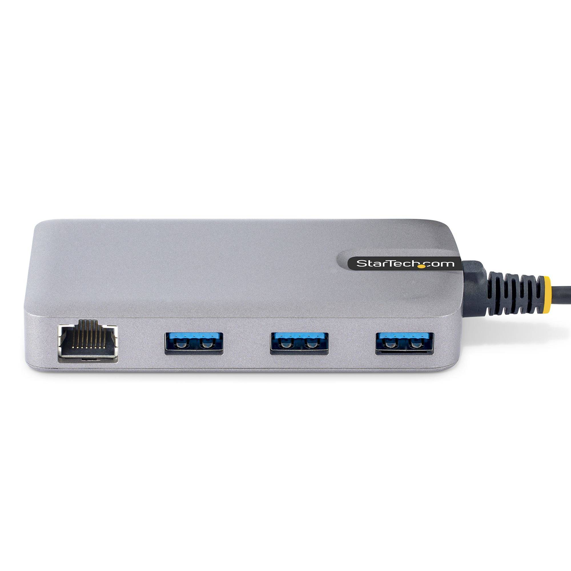StarTech.com 3-Port USB-C Hub met Ethernet, 3x USB-A , Gigabit Ethernet RJ45, USB 3.0 5Gbps, Bus-Powered, 30cm Kabel, Compacte Laptop USB Type-C Hub Adapter met GbE, Micro USB Voeding