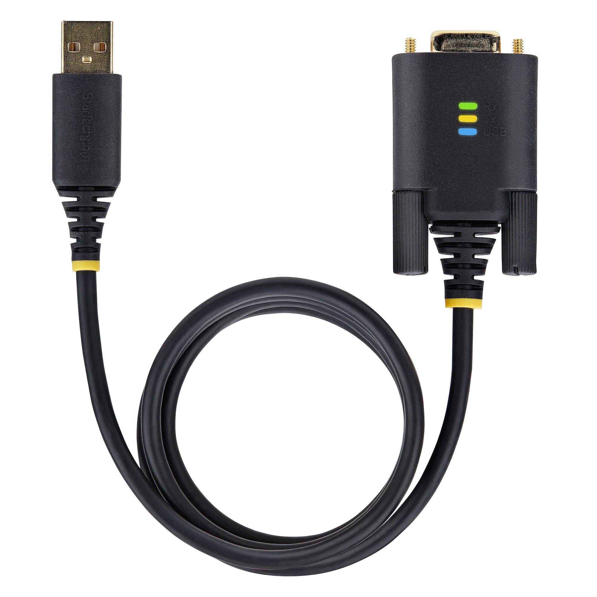 StarTech.com 1m USB naar Seriëel Adapter Kabel, COM Retention, Verwisselbare Schroeven/Moeren, USB-A naar RS232 DB9 Converter, FTDI IC, ESD Bescherming, Windows/macOS/Linux