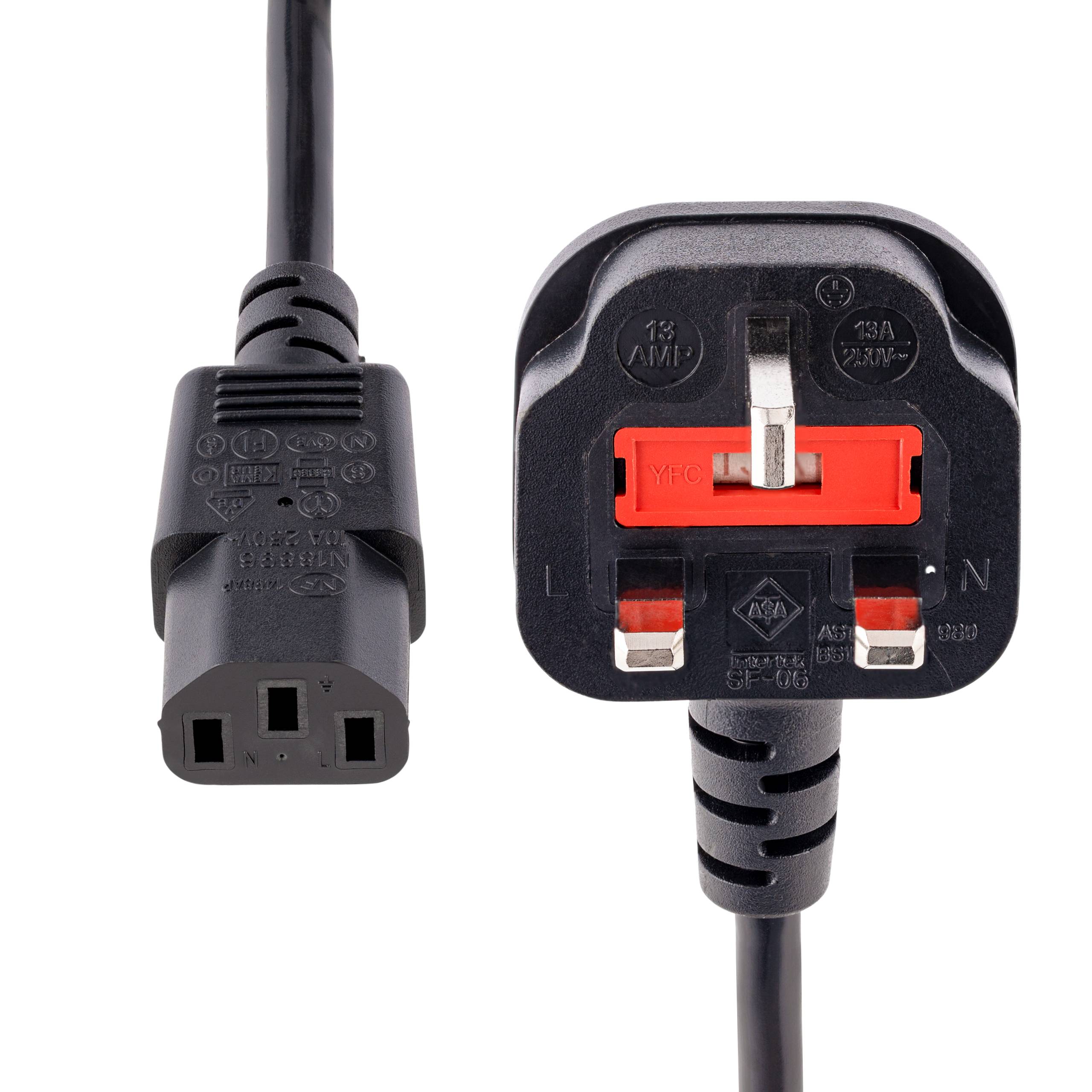 StarTech.com 3m UK Computer Stroomkabel, 18AWG, BS 1363 naar C13, 10A 250V, Zwart, AC Vervangkabel, Kettle Lead / UK Voedingskabel, PC Power Supply Kabel, TV/Monitor Electriciteitssnoer