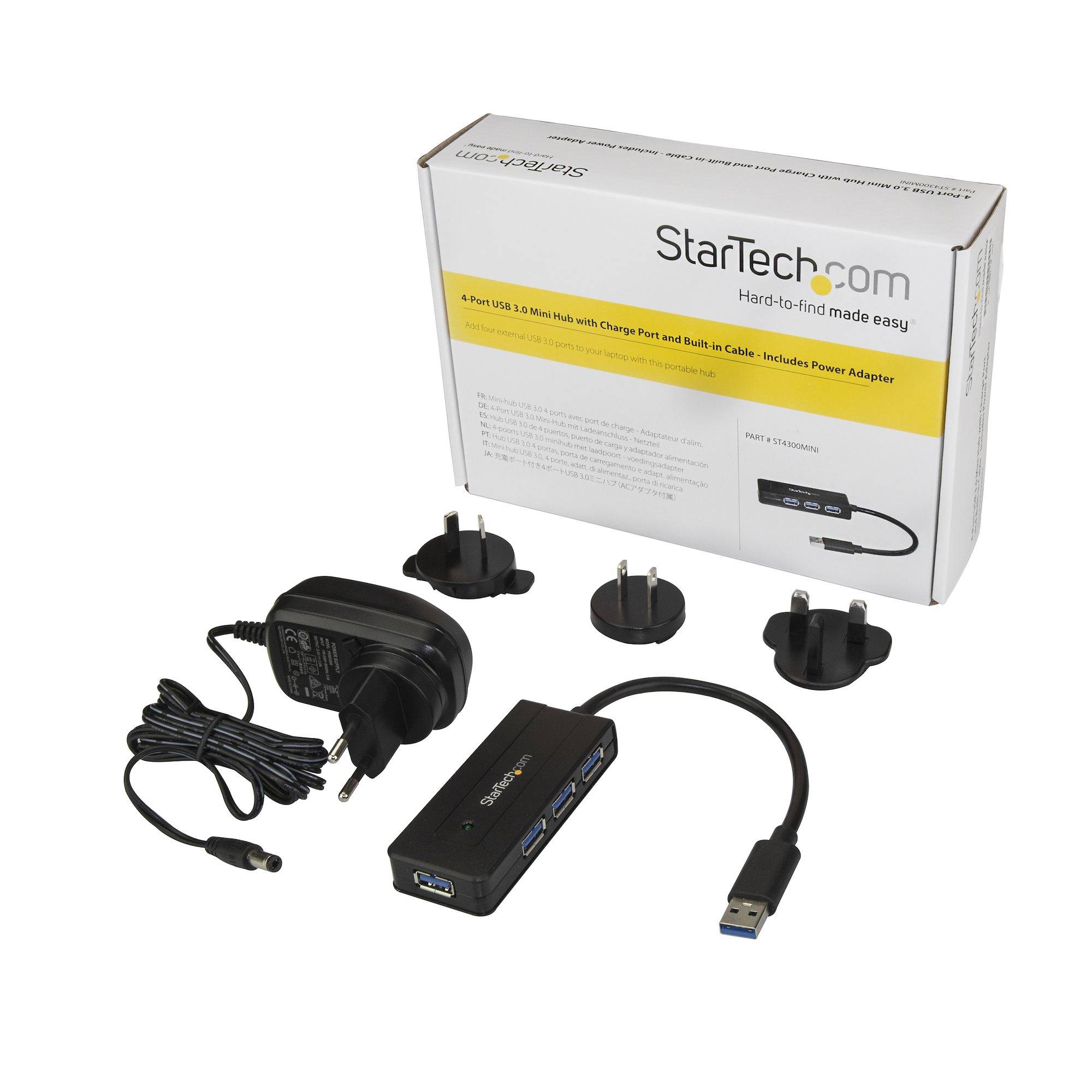 StarTech.com 4 Port USB 3.0 Hub SuperSpeed met Fast Charge, Portable USB 3.2 Gen 1 Type-A Laptop/Desktop Hub, USB Bus Power/Self Powered voor High Performance, Mini/Compact