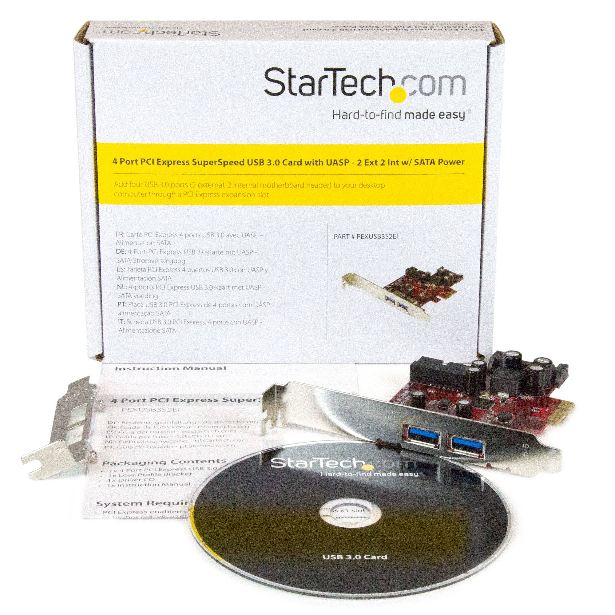 StarTech.com 4-poorts PCI Express USB 3.0 kaart 2 extern, 2 intern SATA-voeding