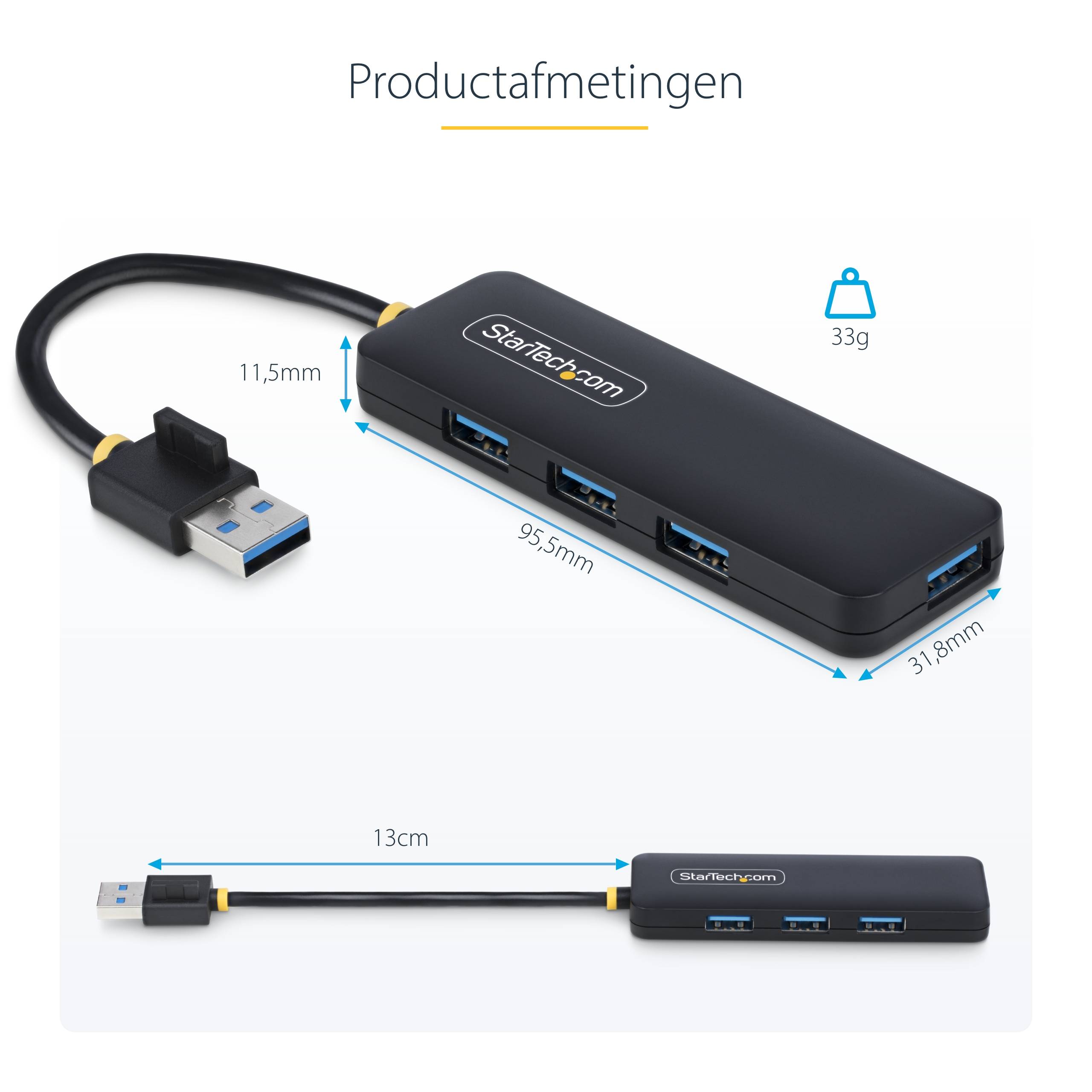 StarTech.com 4-Port USB-A Hub, 5Gbps, Bus Powered, Compacte Travel Mini USB Hub, Multi-Port USB 3.0 Splitter, Draagbare USB Hub, Overspanningsbeveiliging (OCP)