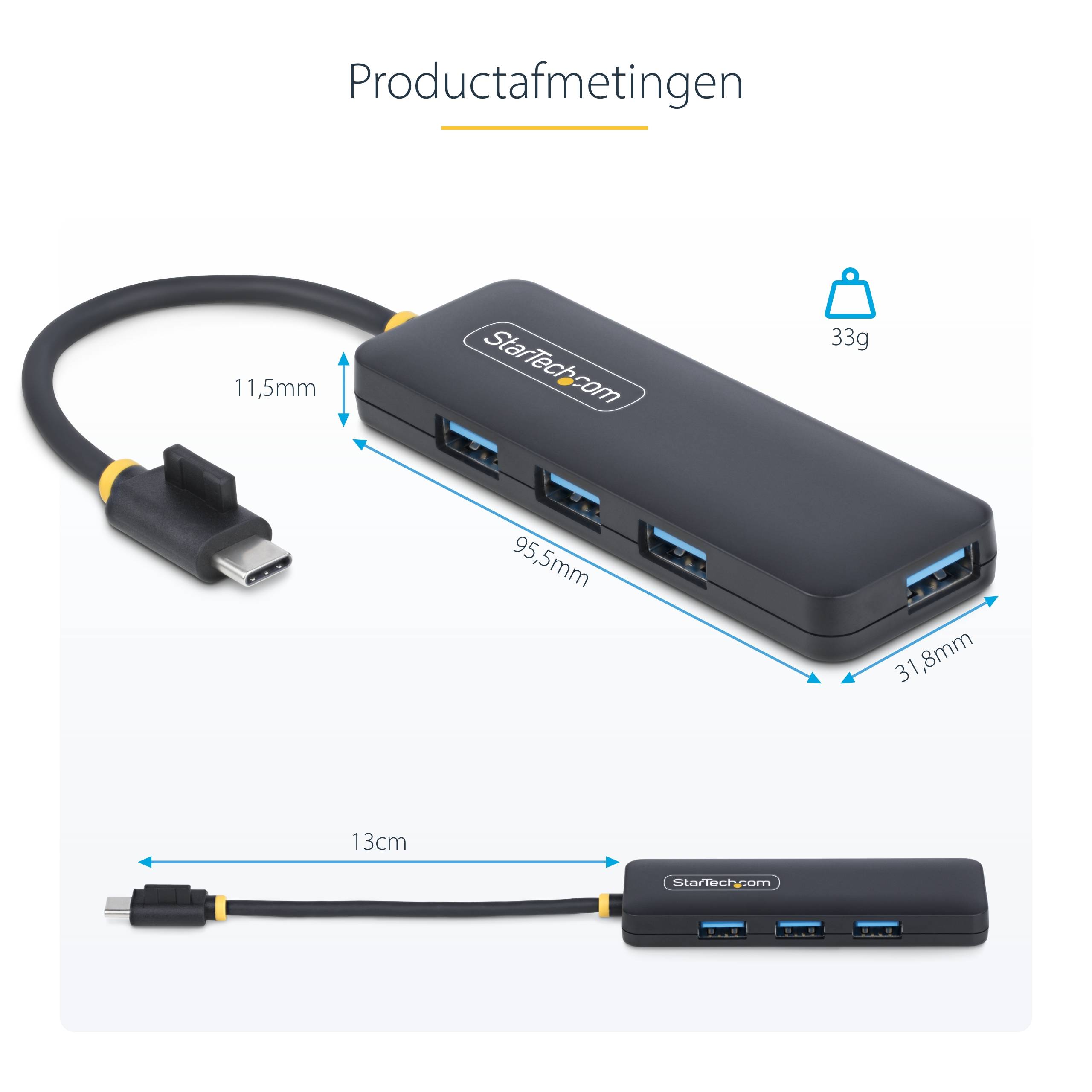 StarTech.com 4-Port USB-C Hub, 5Gbps, USB-C naar 4x USB-A, Bus Powered, Compacte Travel Mini USB Hub, Multi-Port USB 3.0 Splitter, Draagbare USB Hub, Overspanningsbeveiliging (OCP)