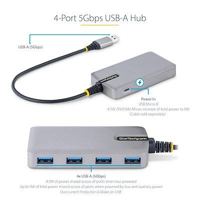 StarTech.com 4-Port USB Hub, USB 3.0 5Gbps, Bus Powered USB-A naar 4x USB-A Hub met Optionele Extra Power Input, Compacte Desktop/Laptop USB Hub, 30cm Kabel, USB 3.0 Expansion Hub
