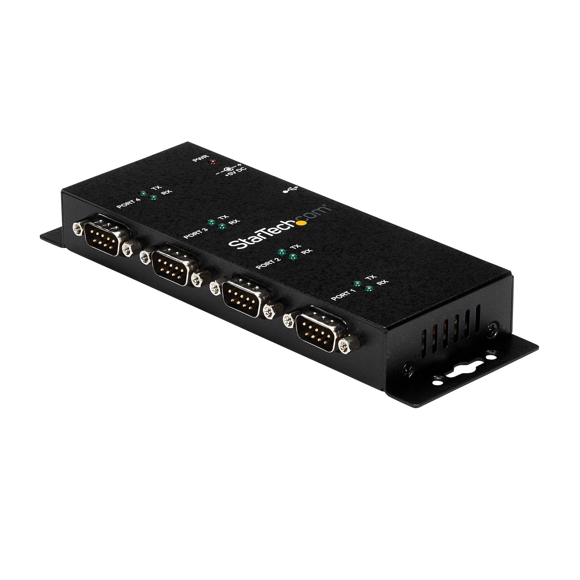 StarTech.com 4-poort USB naar DB9 RS232 Seriële Adapter Hub – Industrieel DIN-rail en Wandmontage