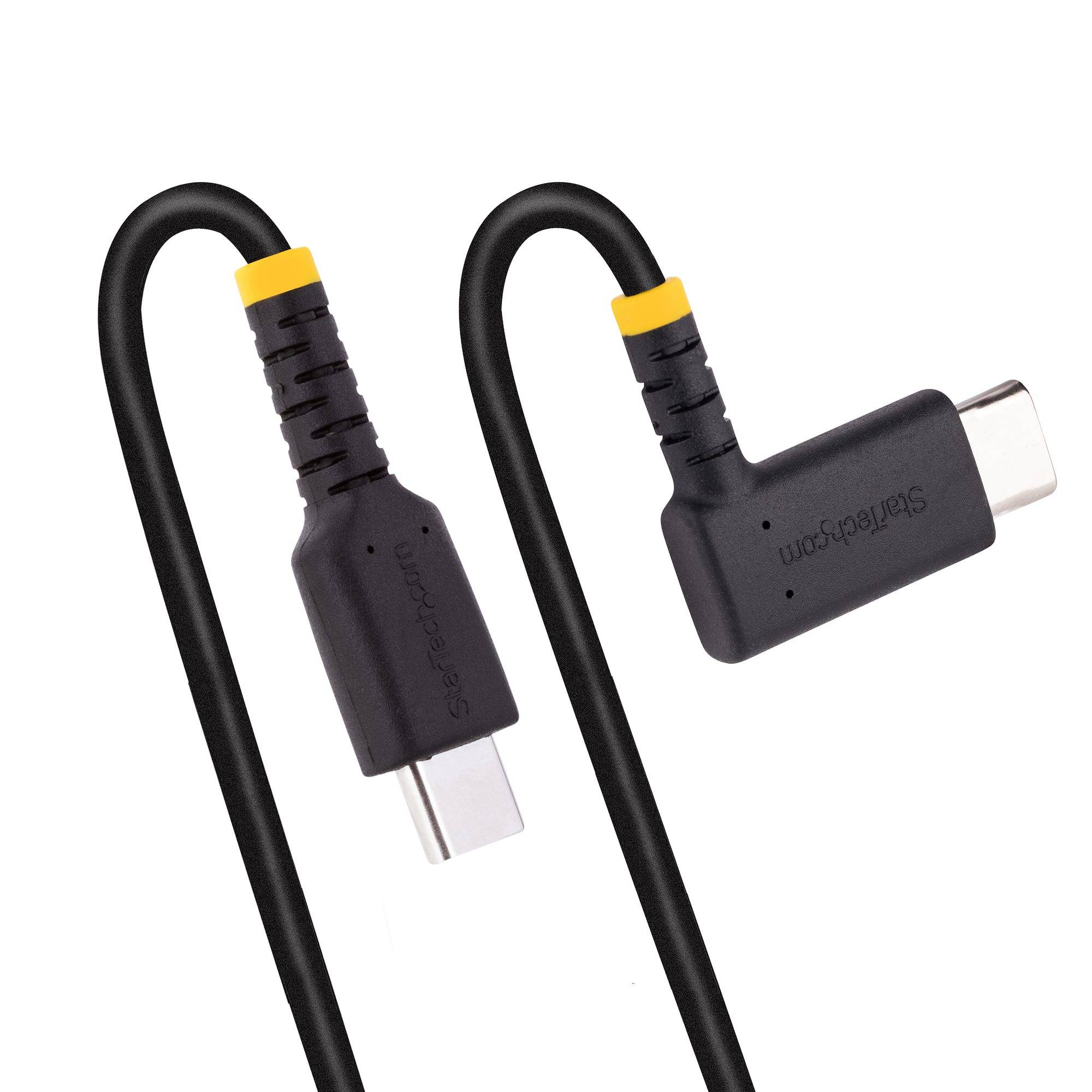 StarTech.com 15cm USB-C Oplaadkabel, Haakse USB-C Kabel, 60W PD 3A, Robuuste Fast Charge USB-C Kabel, USB 2.0 Type-C, Korte USB Laadkabel met Aramide Vezel, Zwart
