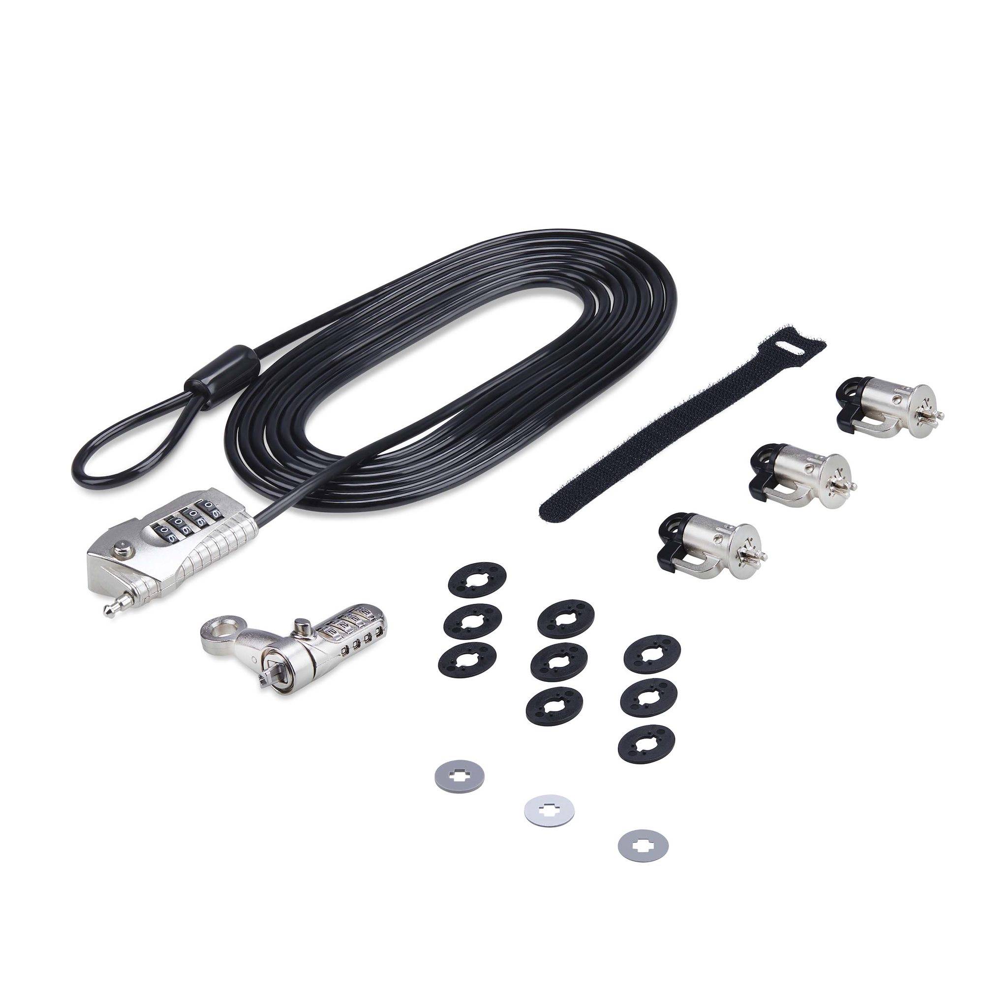 StarTech.com Kabelslot Kit voor Laptop/Desktop & Randapparatuur, Anti-diefstal Beveiligingsslot, K-Slot, 3m Stalen Kabel, 3 Apparaten, Herinstelbare 4-cijfer combinatieslot